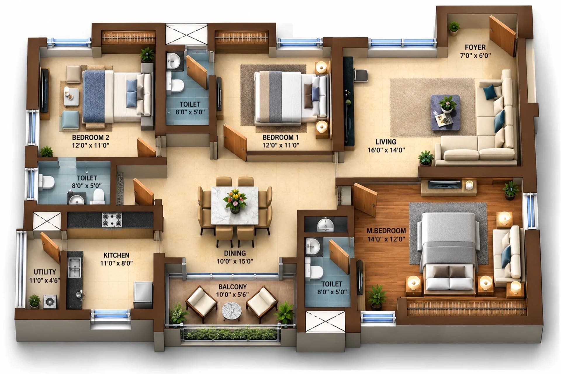 3 BHK Apartment Floor Plan – Globus Arima Legend