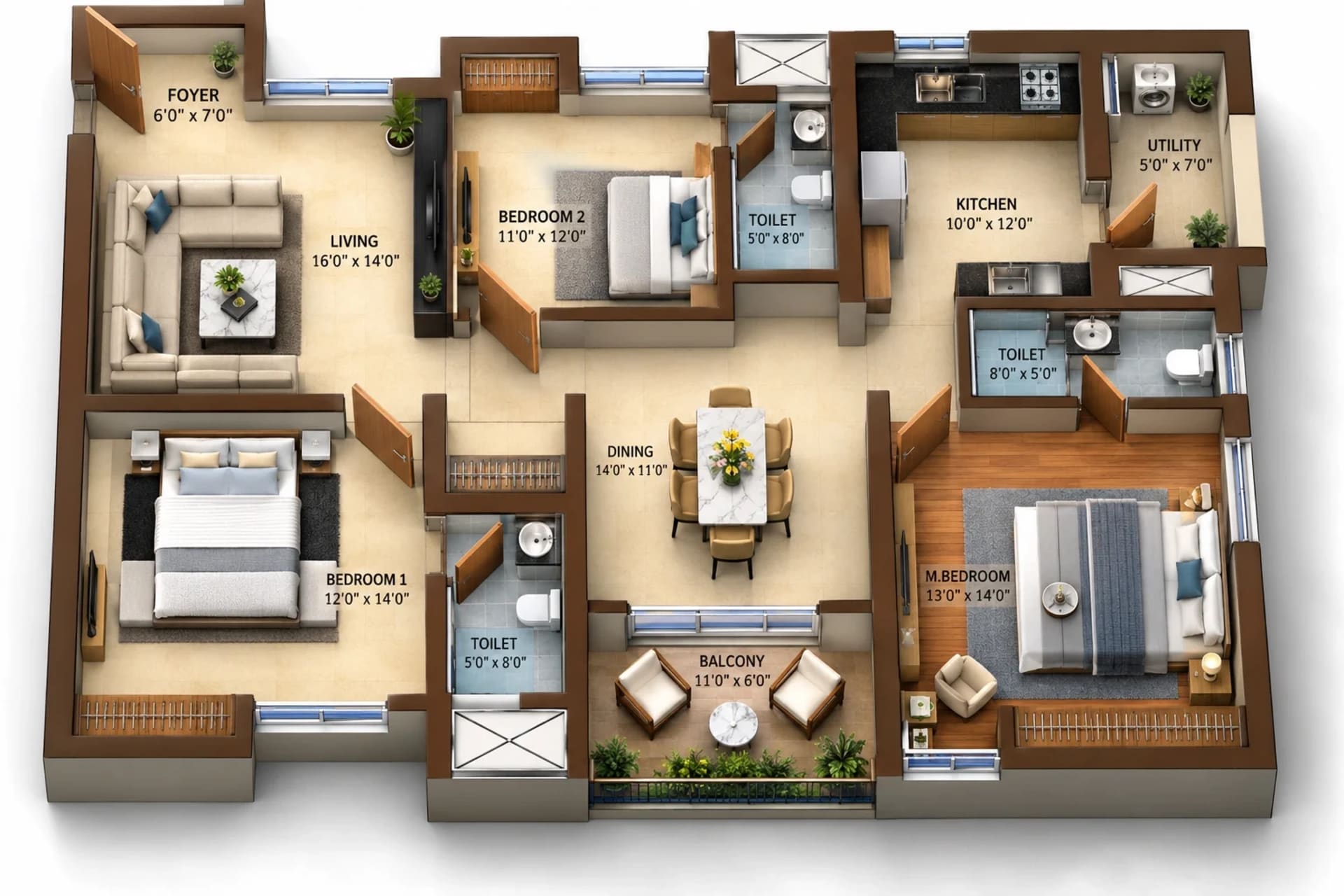 3 BHK Apartment Floor Plan – Globus Arima Legend