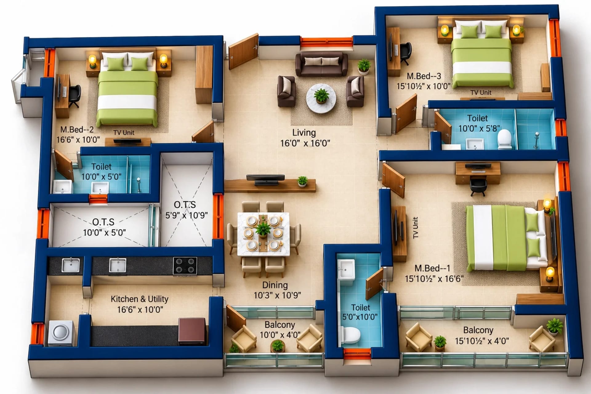 3 BHK Apartment Floor Plan – Sree Dakshas Ilaria
