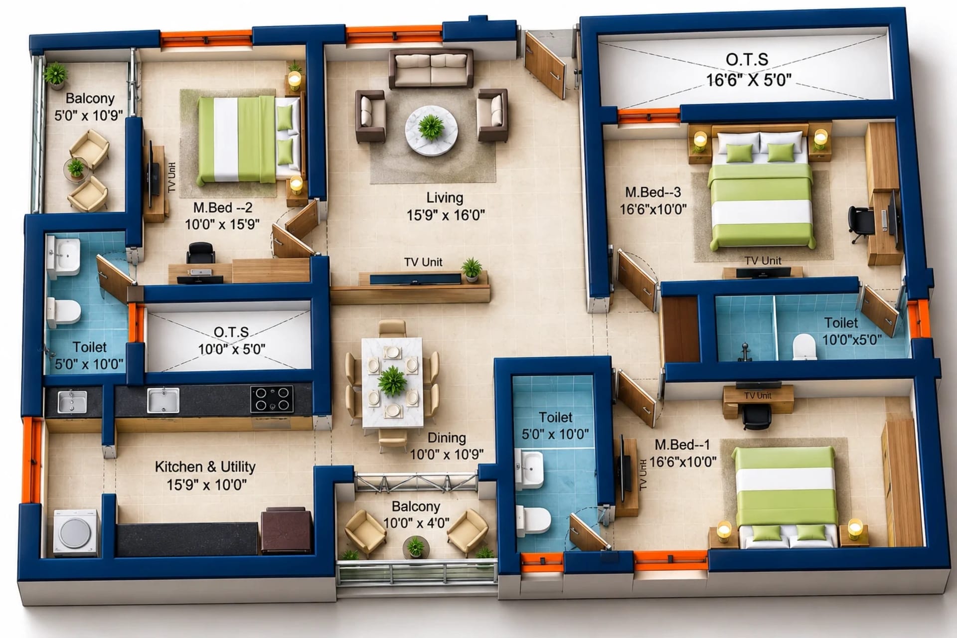 3 BHK Apartment Floor Plan – Sree Dakshas Ilaria