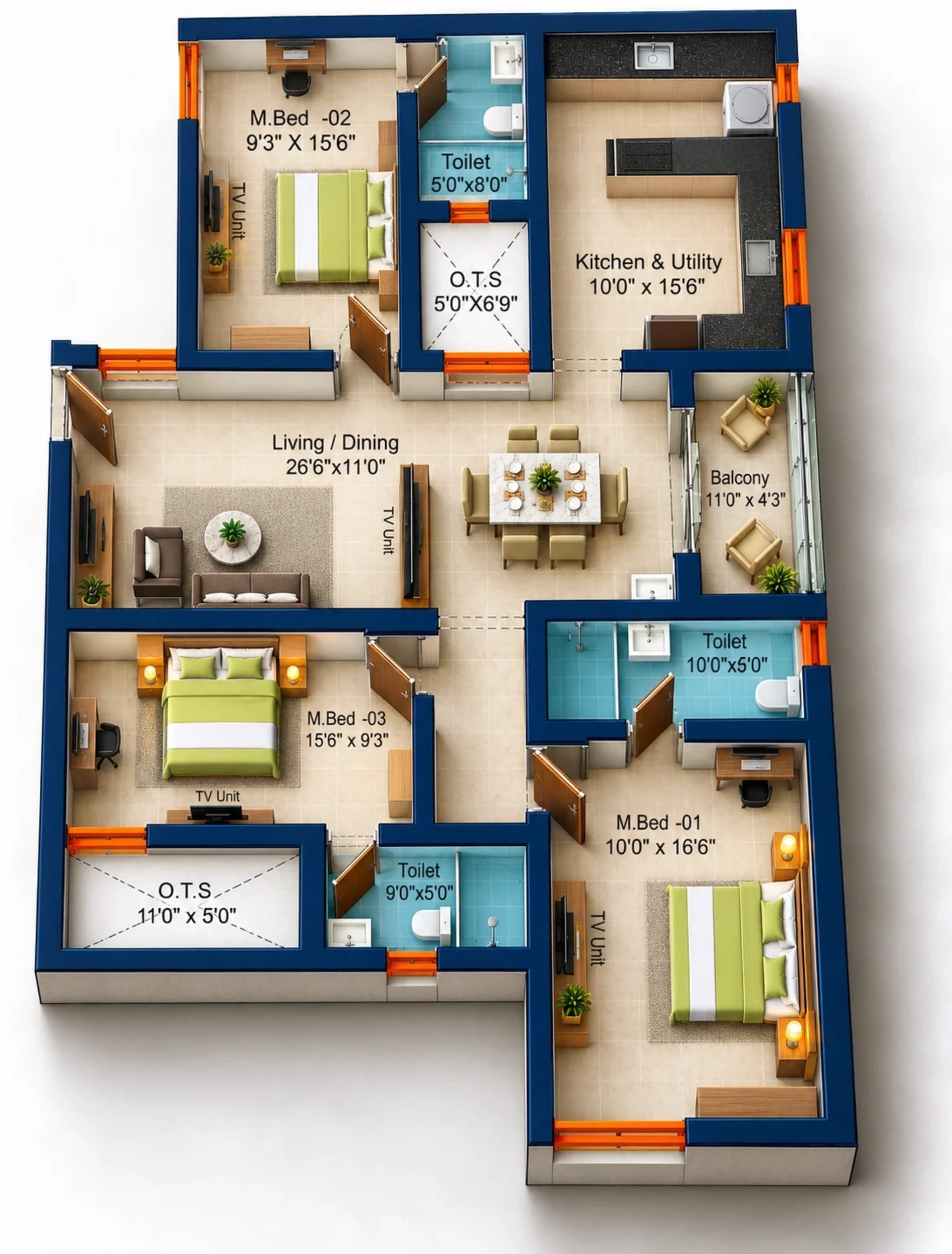 3 BHK Apartment Floor Plan – Sree Dakshas Ilaria