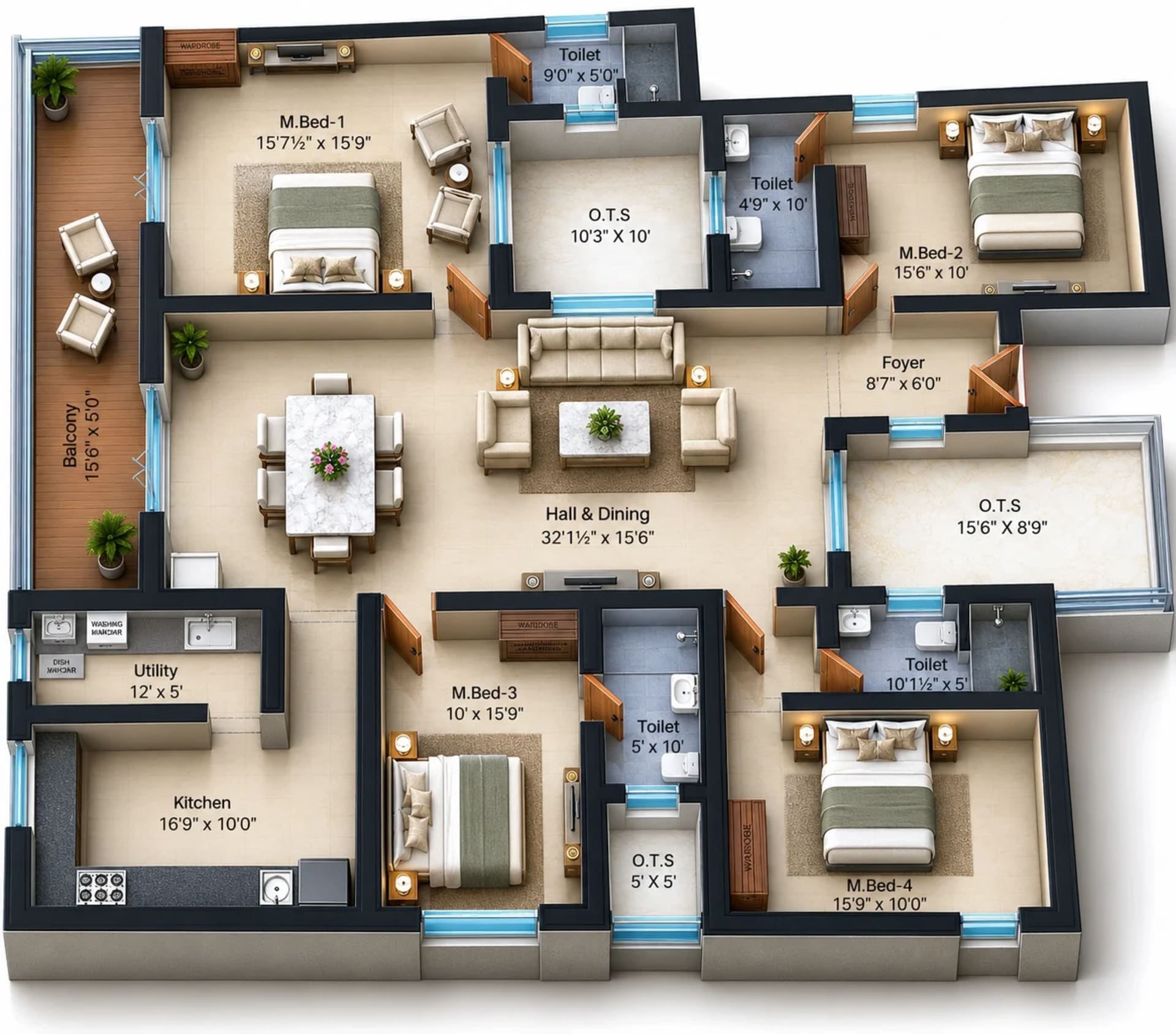 4 BHK Apartment Floor Plan – Sree Dakshas Beatriz