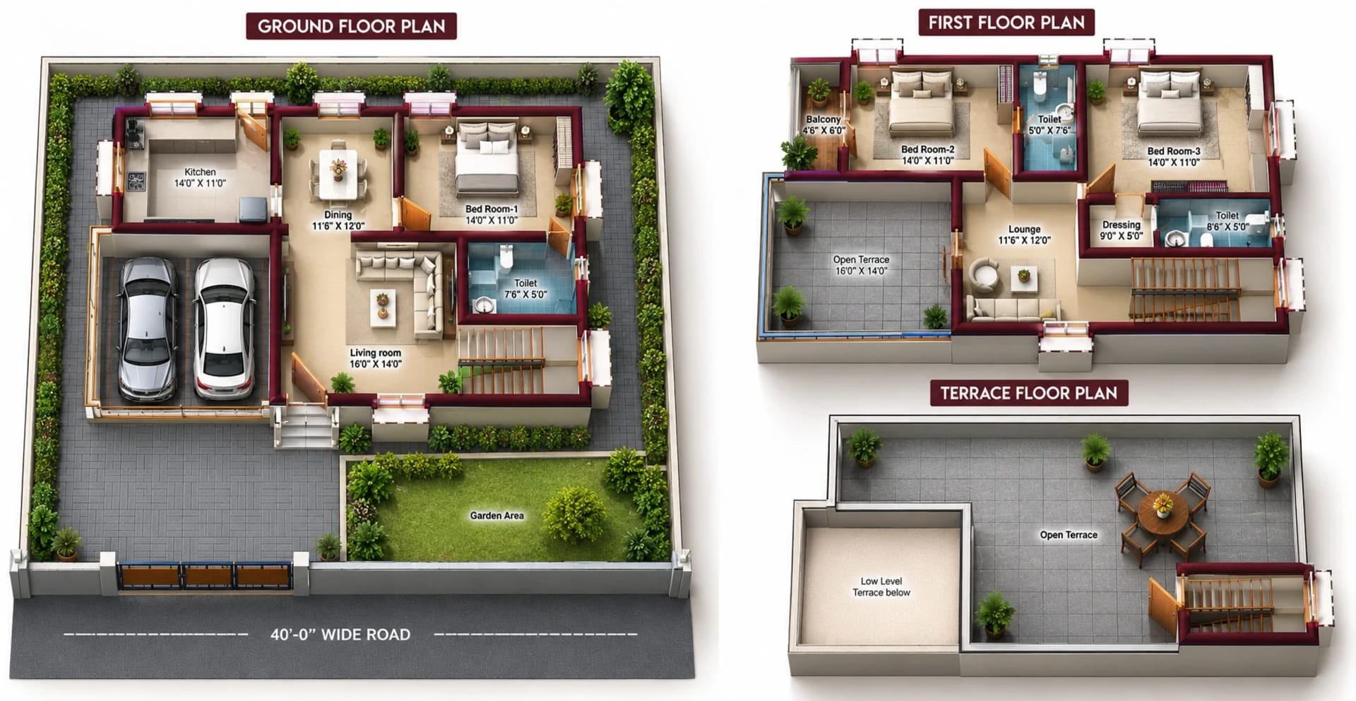 3 BHK Villa floor plan — 2,494 sqft