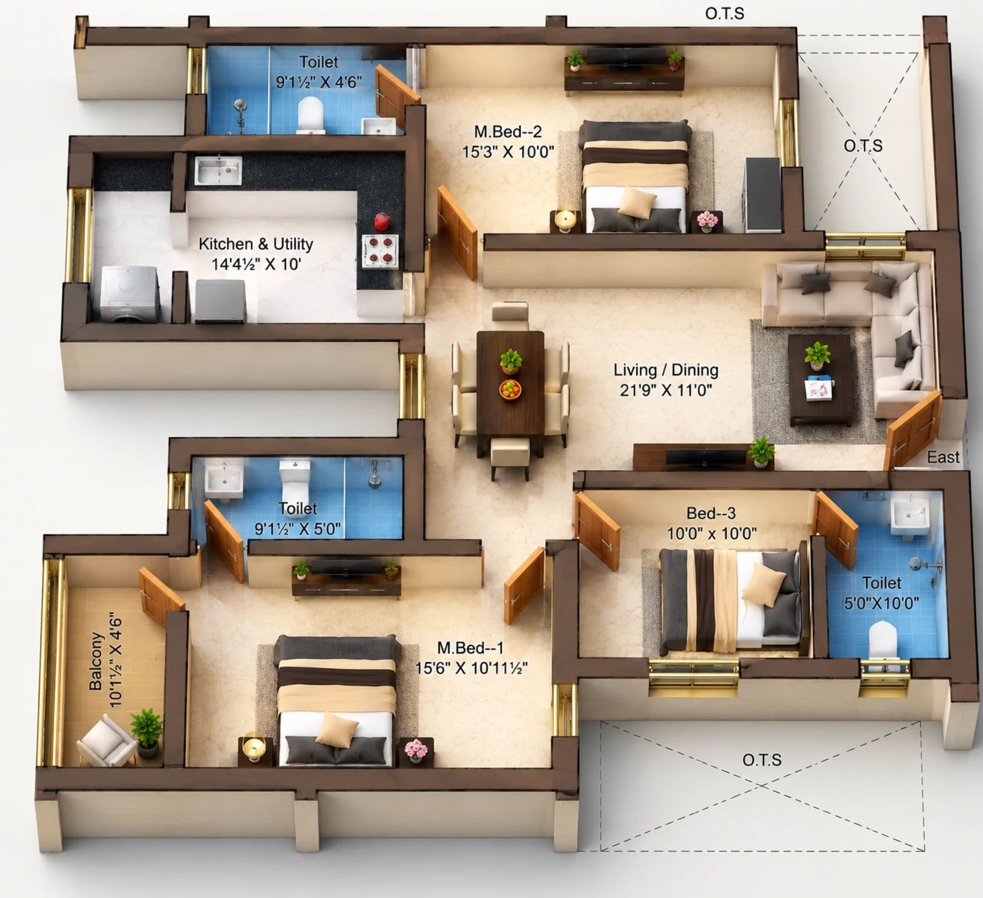 3 BHK Apartment Floor Plan – Sree Dakshas Callia