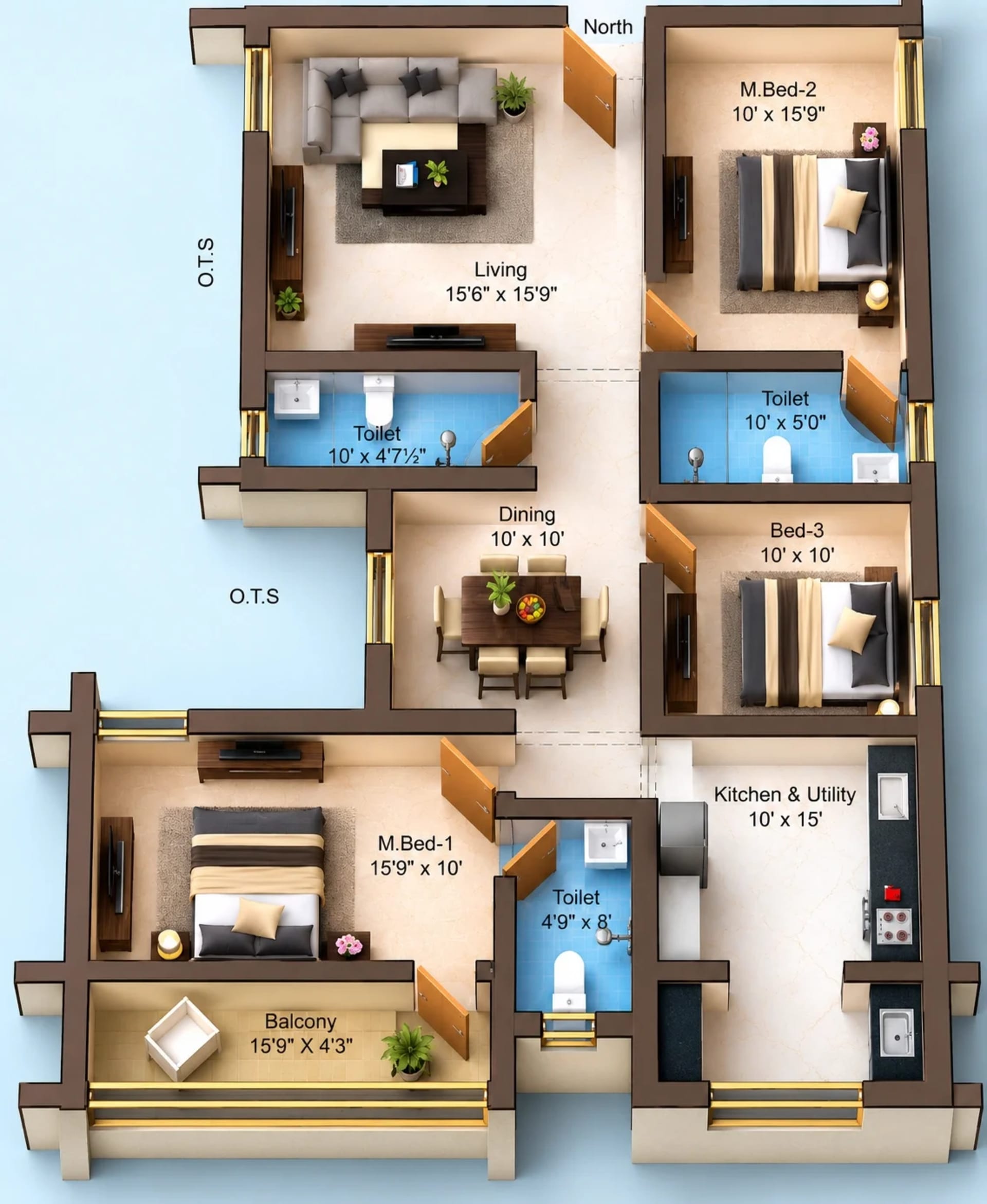 3 BHK Apartment Floor Plan – Sree Dakshas Callia