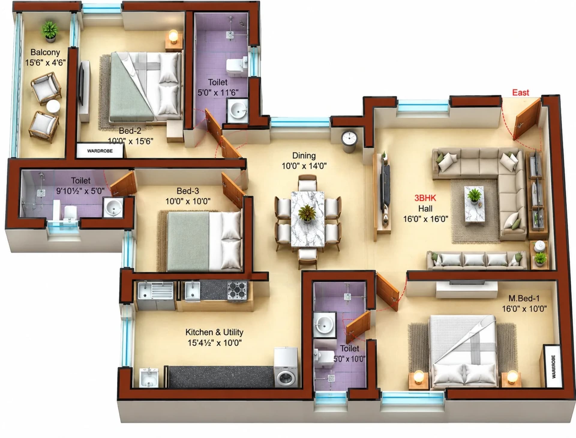 3 BHK Apartment Floor Plan – Sree Dakshas Diora