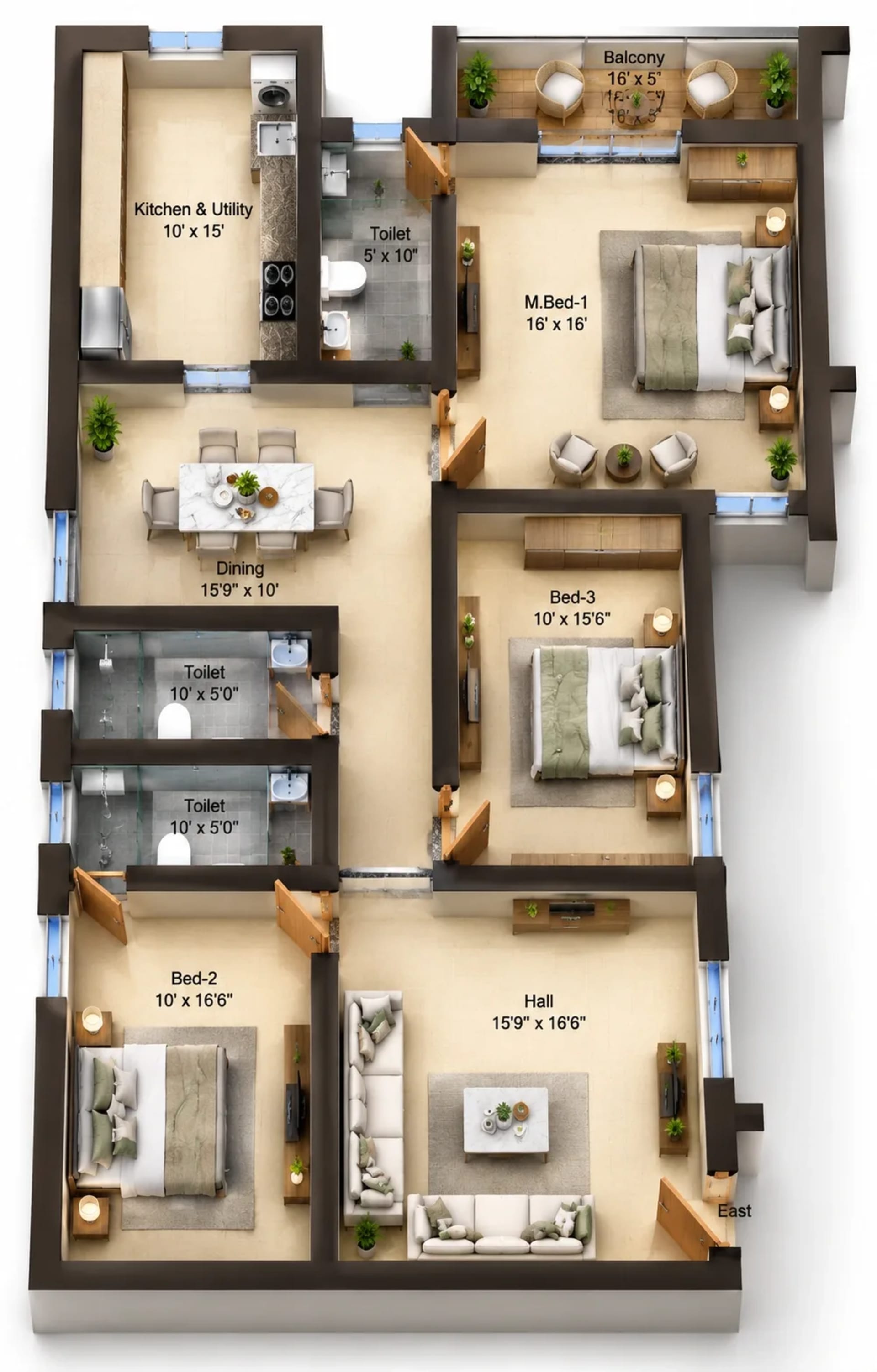 3 BHK Apartment Floor Plan – Sree Dakshas Nefeli