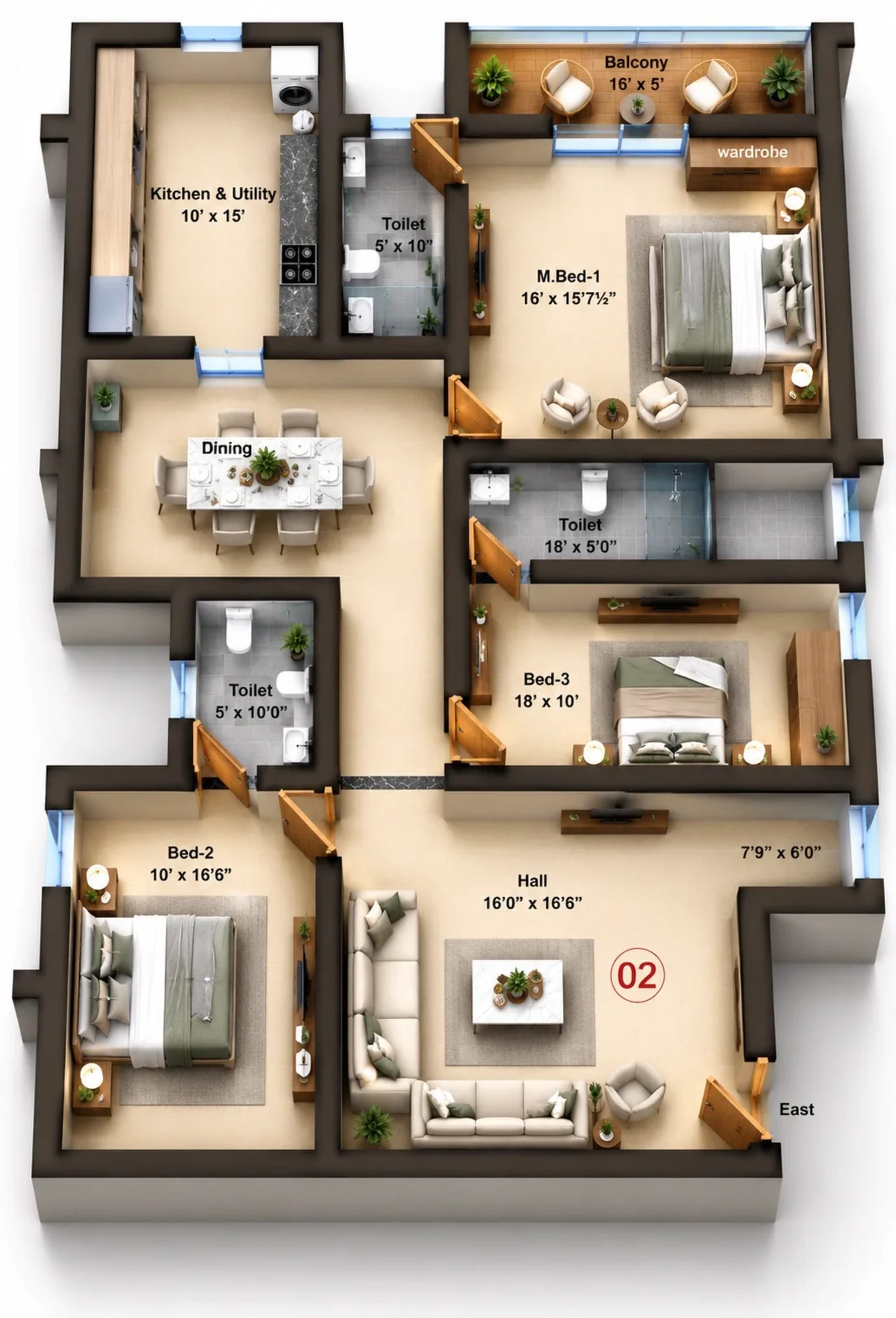 3 BHK Apartment Floor Plan – Sree Dakshas Nefeli