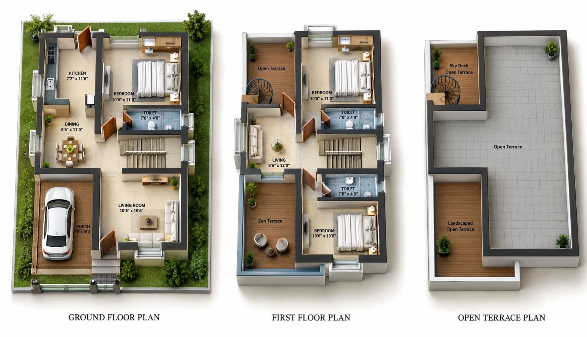 3 BHK Villa floor plan — 2,284 sqft