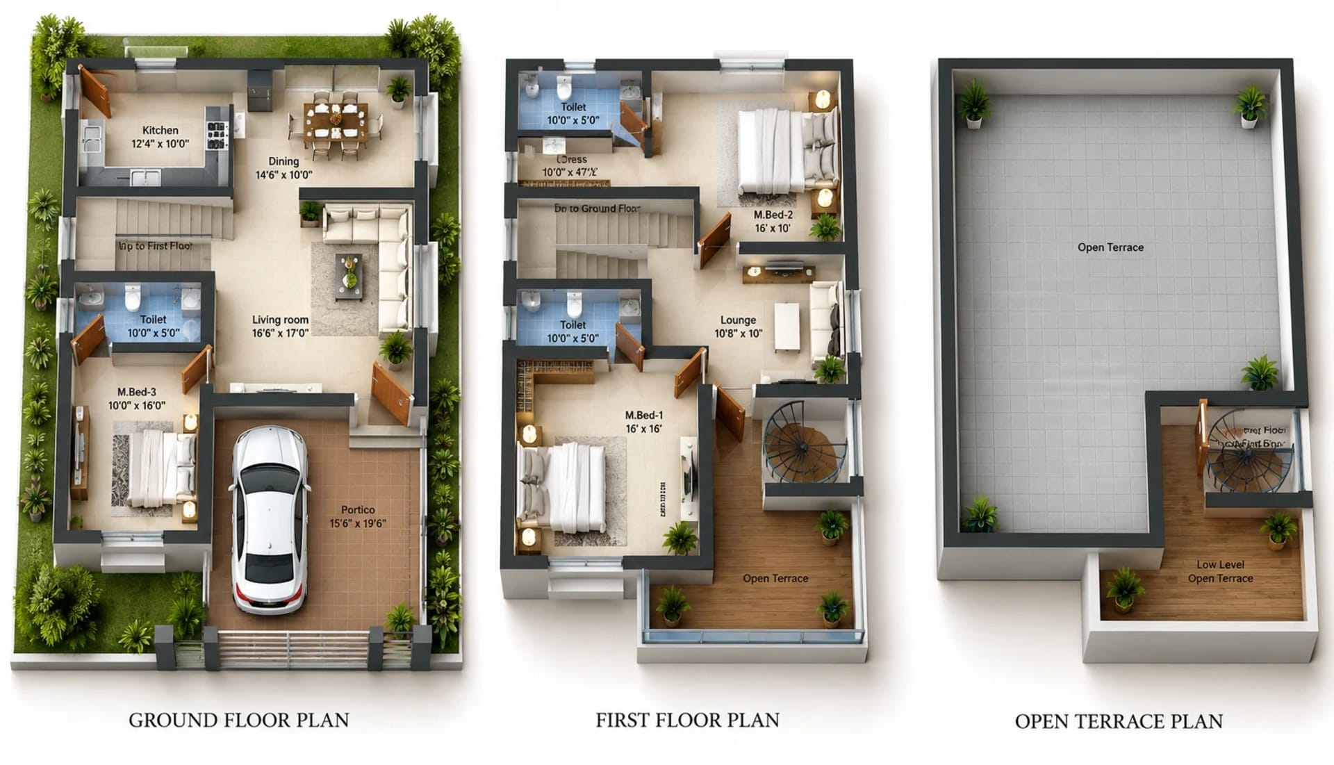 3 BHK Villa floor plan — 2,328 sqft