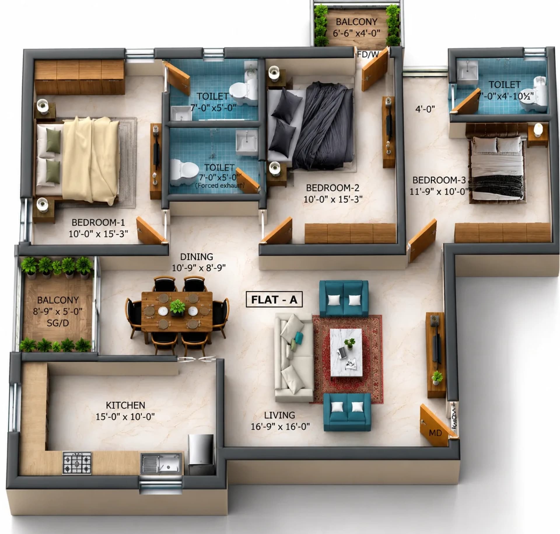 3 BHK Apartment Floor Plan – Dhiyas Sai Shree Lakshmi
