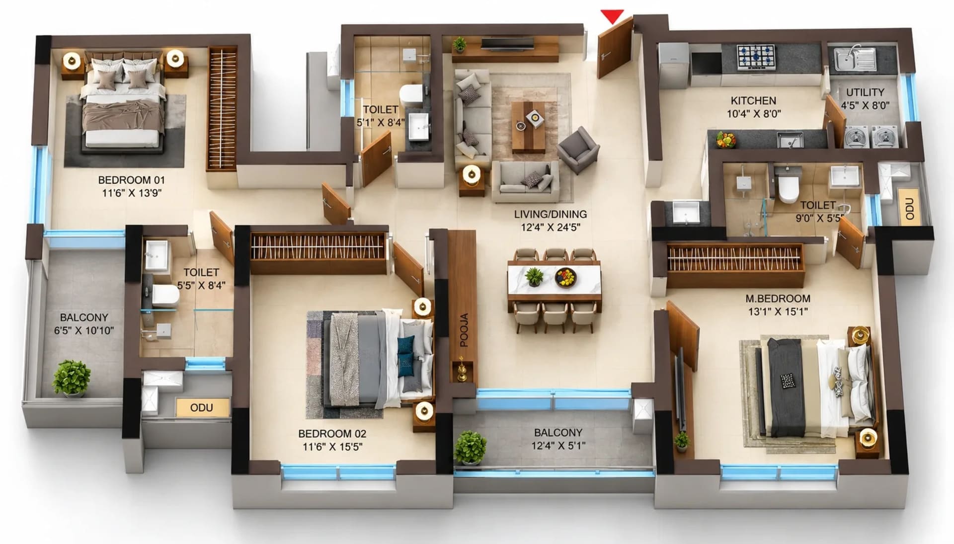 3 BHK Apartment Floor Plan – Infinium Altitude