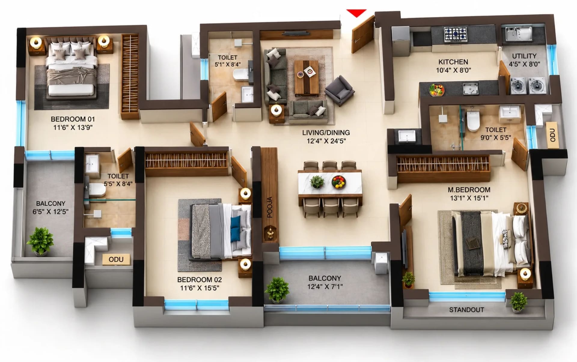 3 BHK Apartment Floor Plan – Infinium Altitude