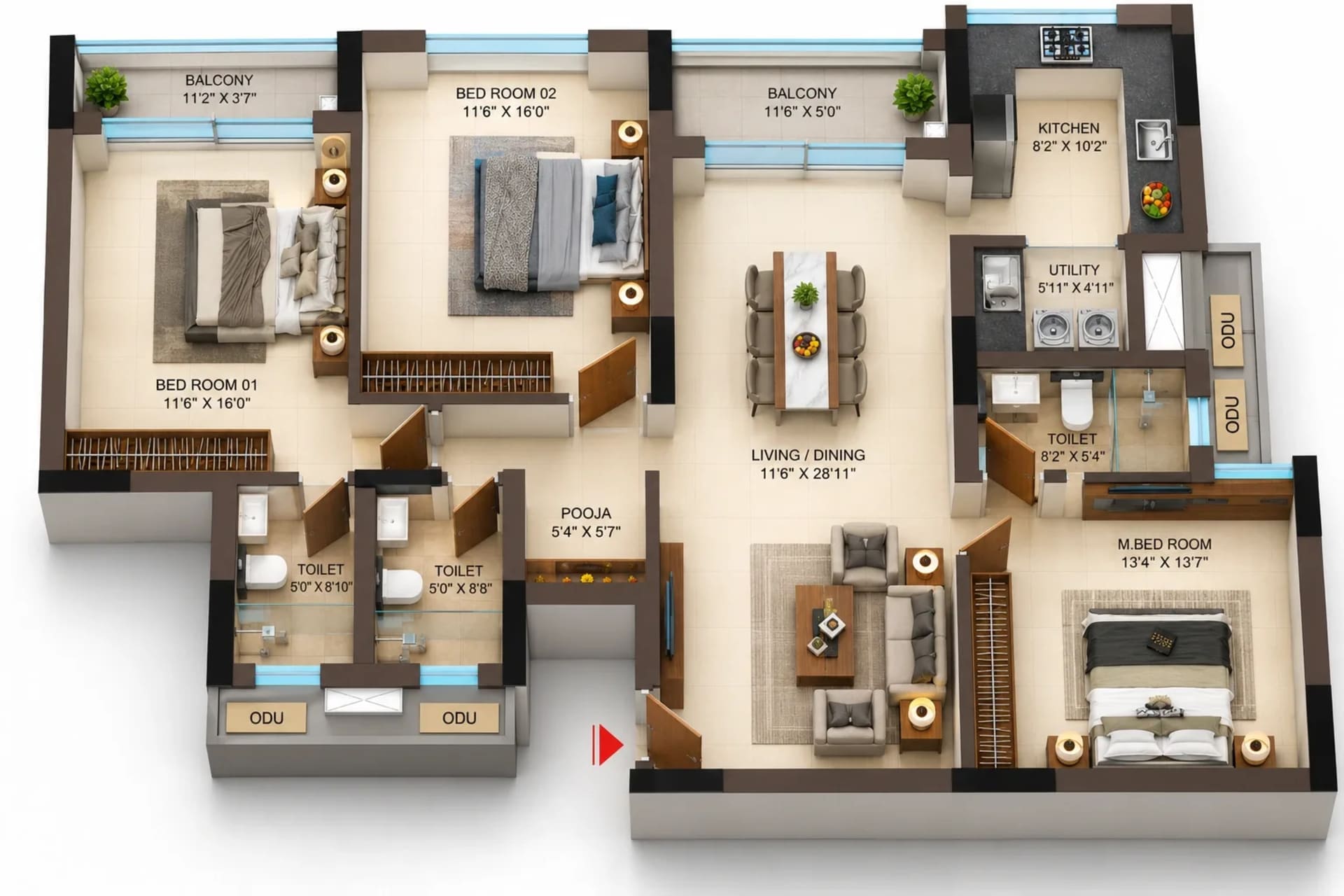 3 BHK Apartment Floor Plan – Infinium Altitude