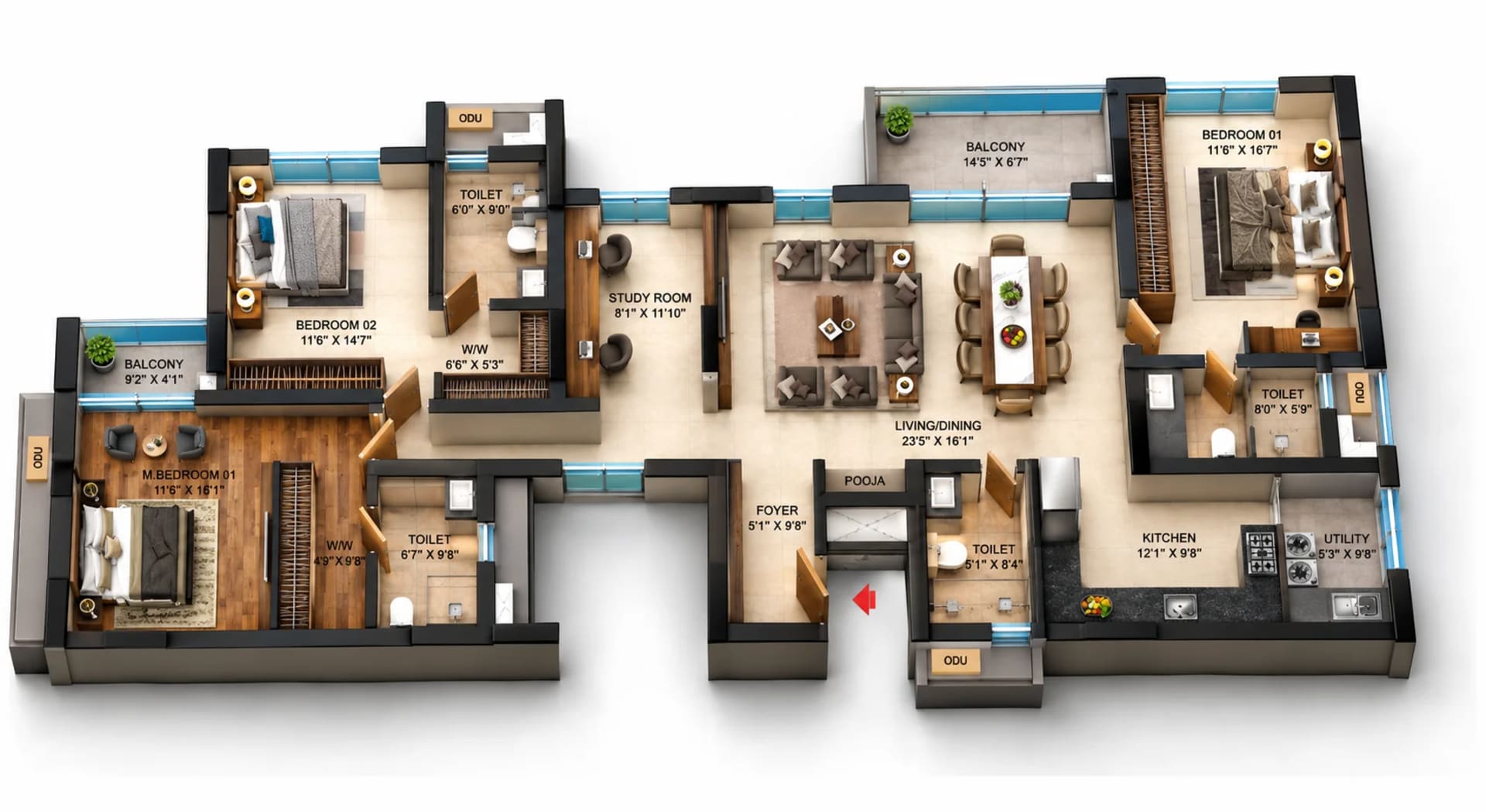 3.5 BHK Apartment Floor Plan – Infinium Altitude