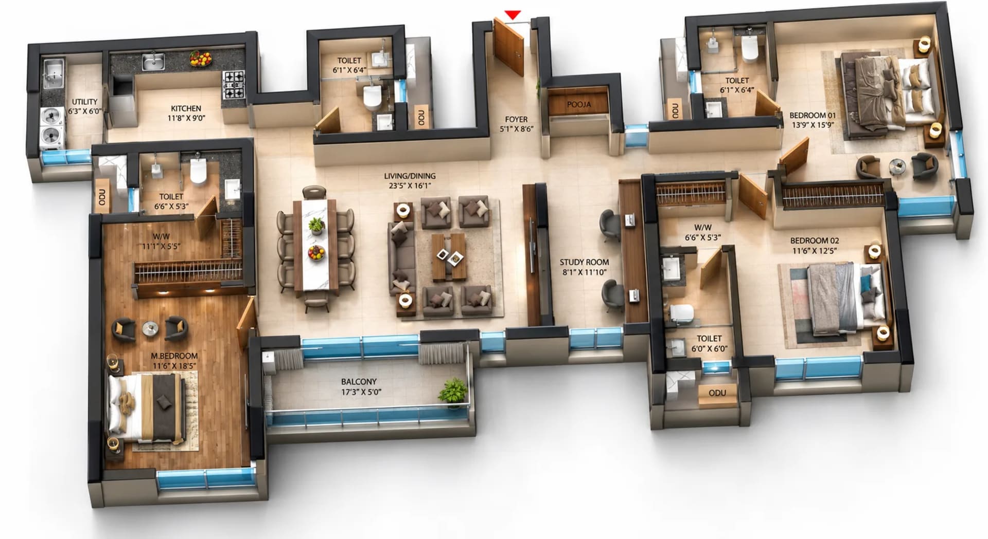 3.5 BHK Apartment Floor Plan – Infinium Altitude