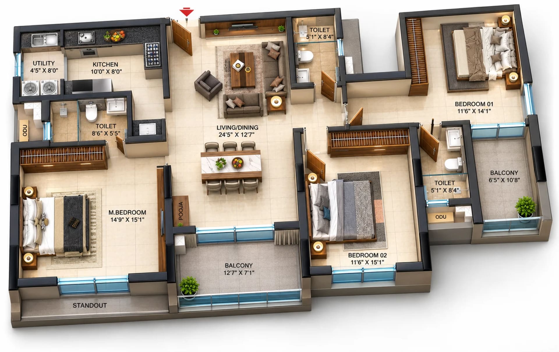 3 BHK Apartment Floor Plan – Infinium Altitude