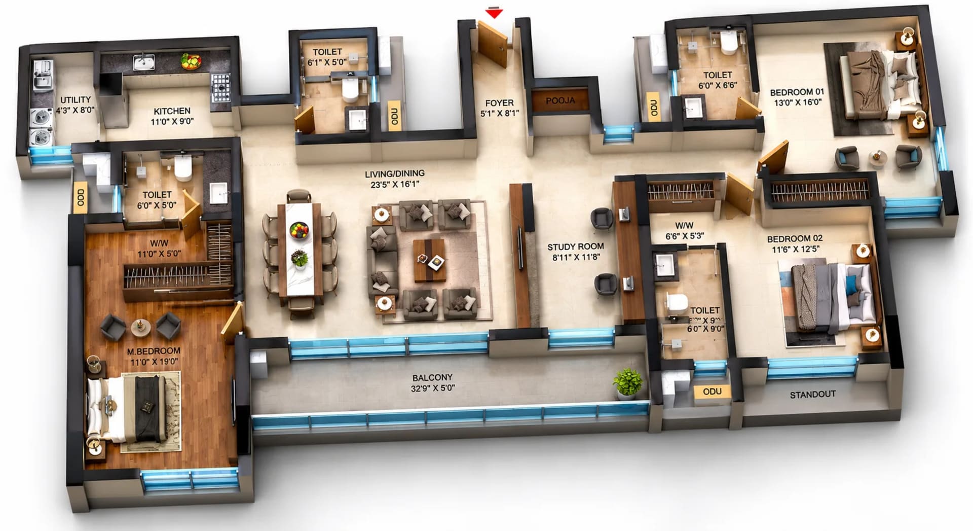 3.5 BHK Apartment Floor Plan – Infinium Altitude