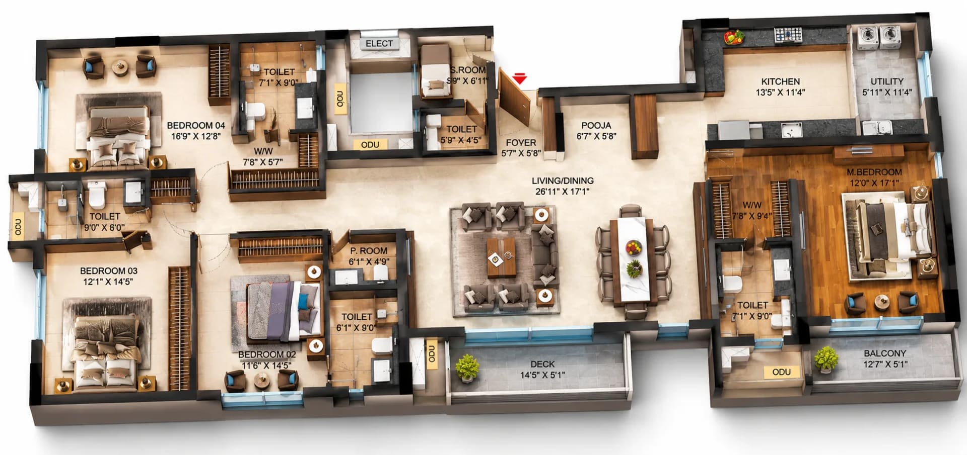4 BHK Apartment – 3359 Sq.Ft. Floor Plan – Infinium Altitude