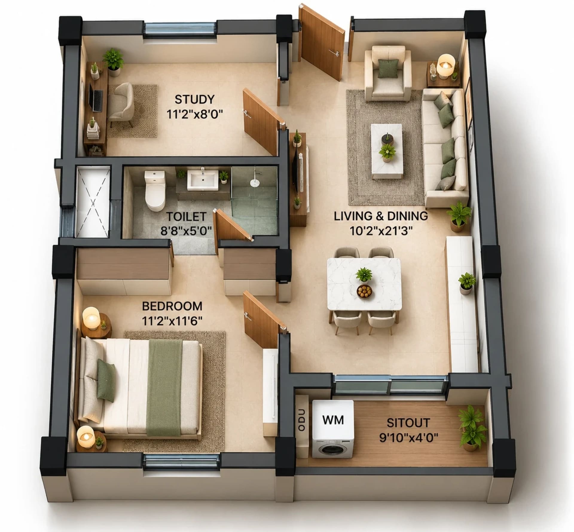1.5 BHK Apartment Floor Plan – GTB Elements Madhuram