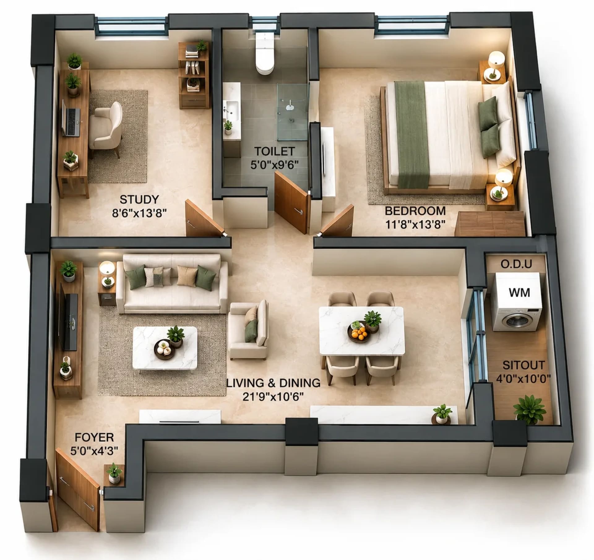 1.5 BHK Apartment Floor Plan – GTB Elements Madhuram
