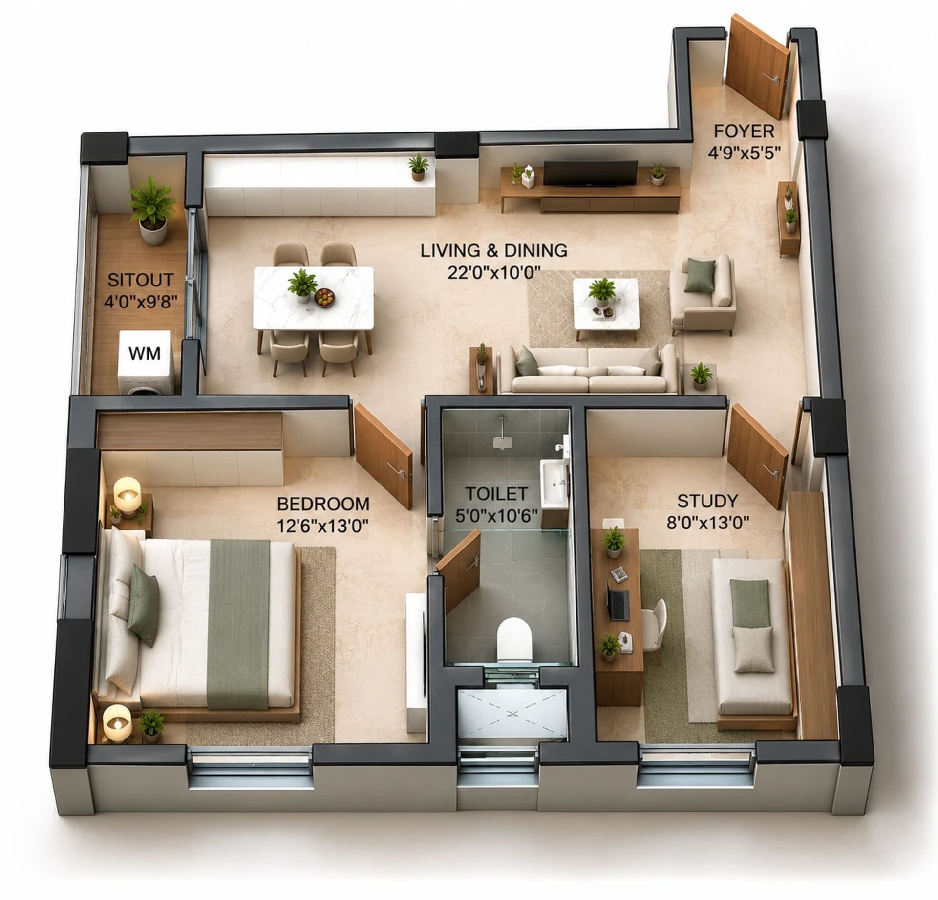 1.5 BHK Apartment Floor Plan – GTB Elements Madhuram