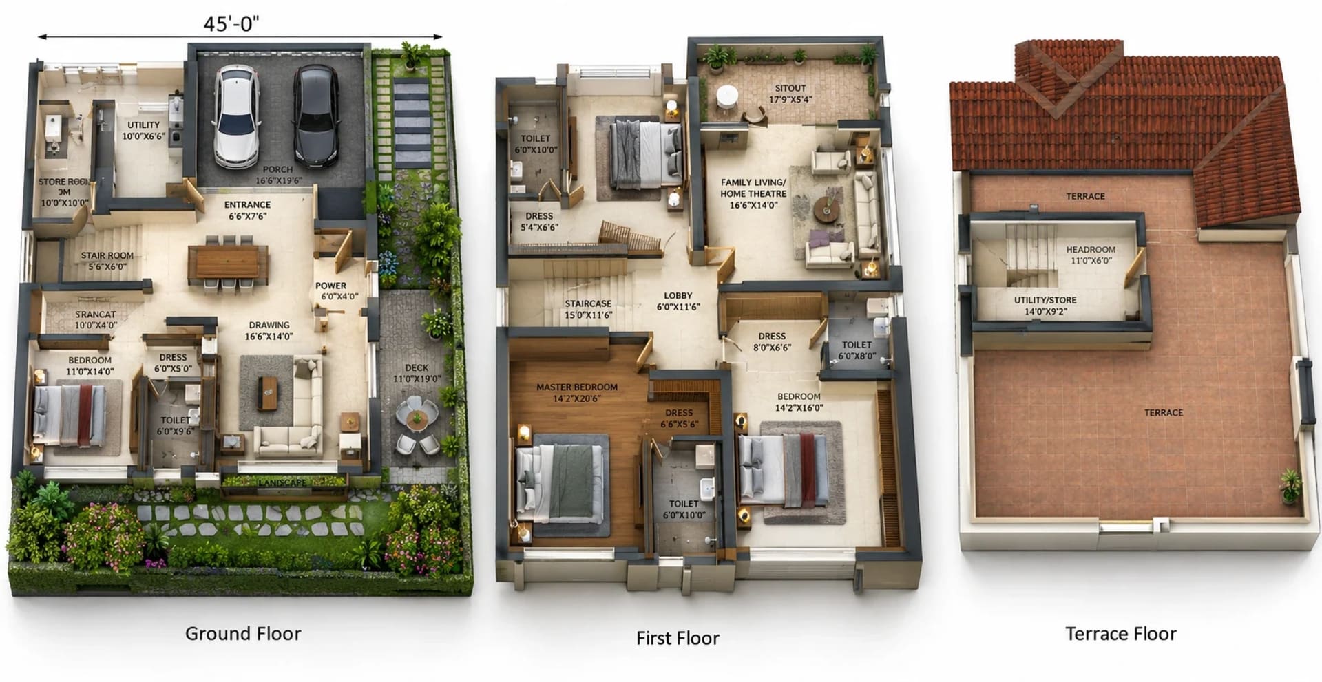 4 BHK Villa floor plan — 3,859 sqft