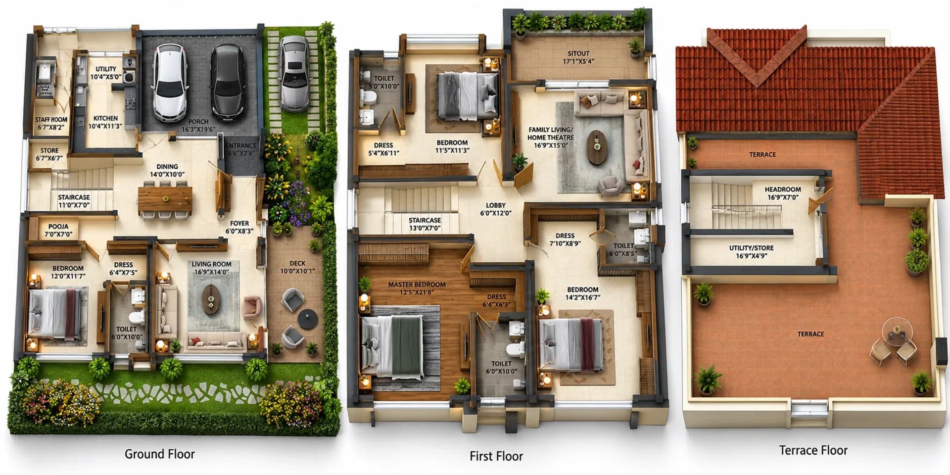 4 BHK Villa floor plan — 4,009 sqft