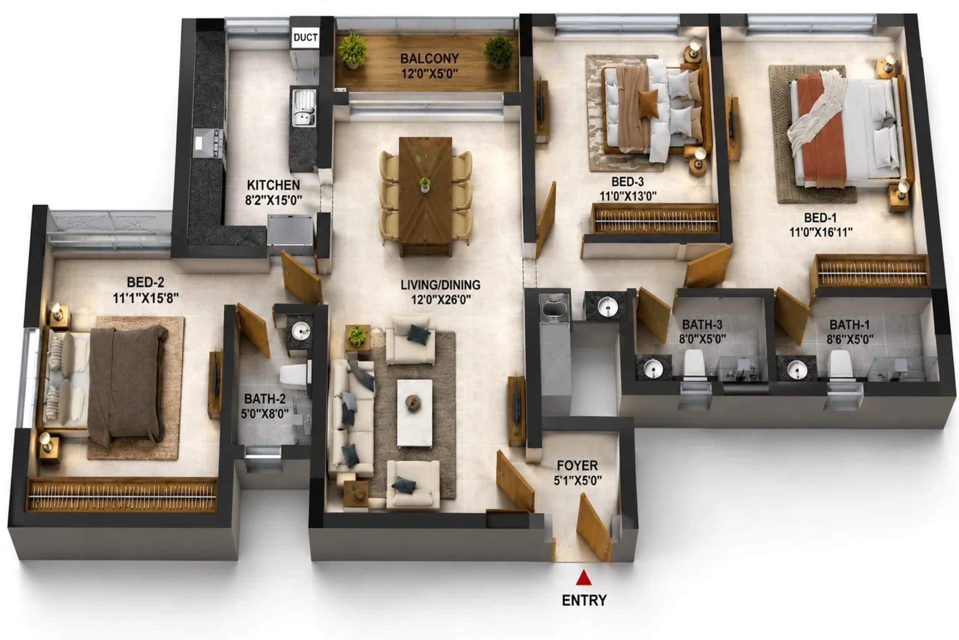 3 BHK Apartment – 1748 Sq.Ft. Floor Plan – Casagrand Ascentia
