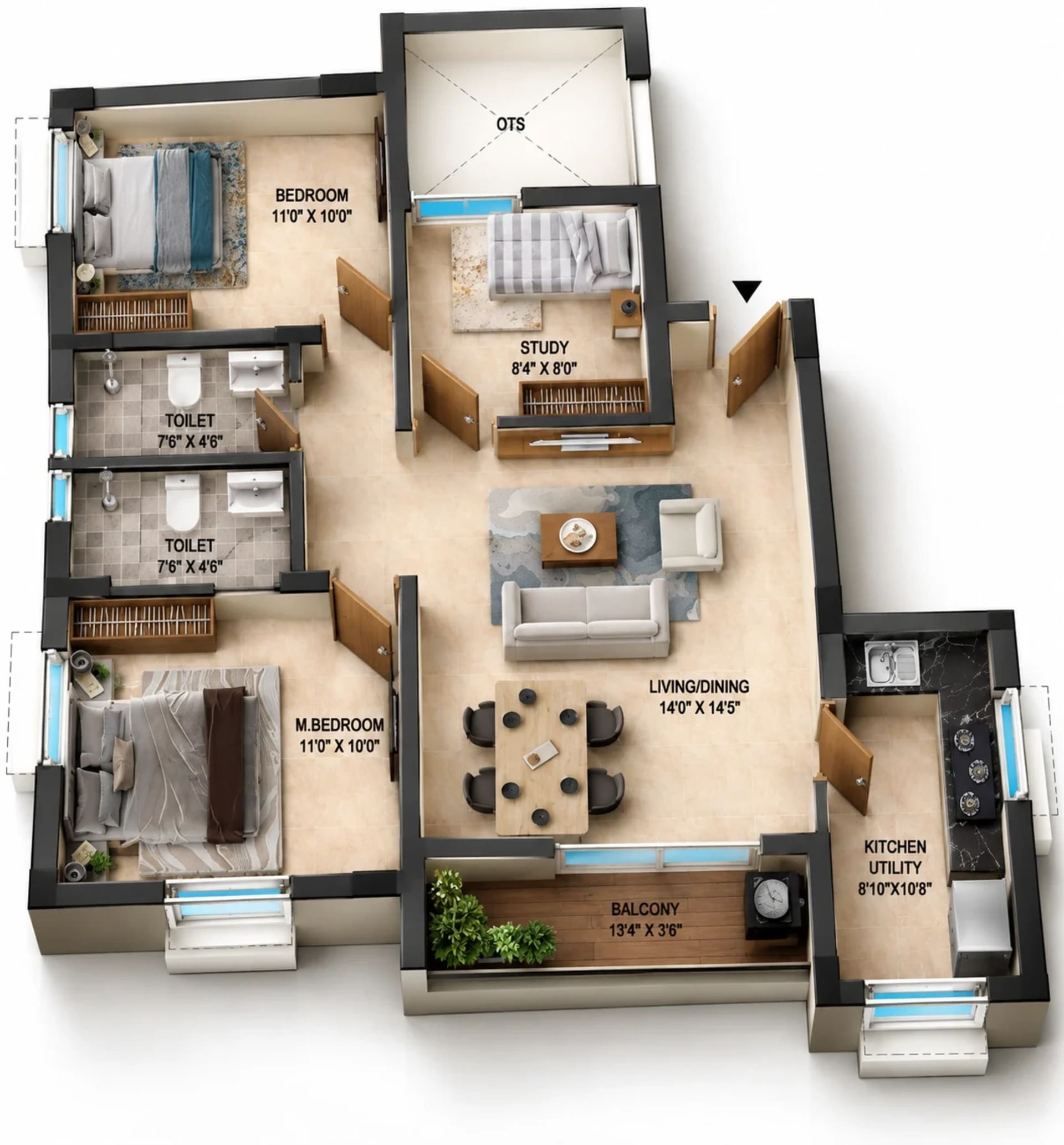 2.5 BHK Apartment Floor Plan – RAMS Apollo
