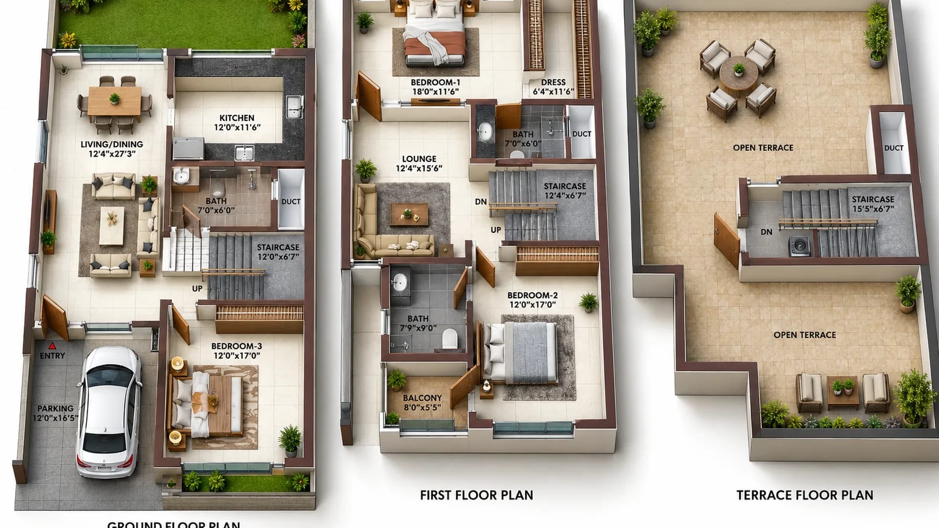 3 BHK Villa floor plan — 2,289 sqft