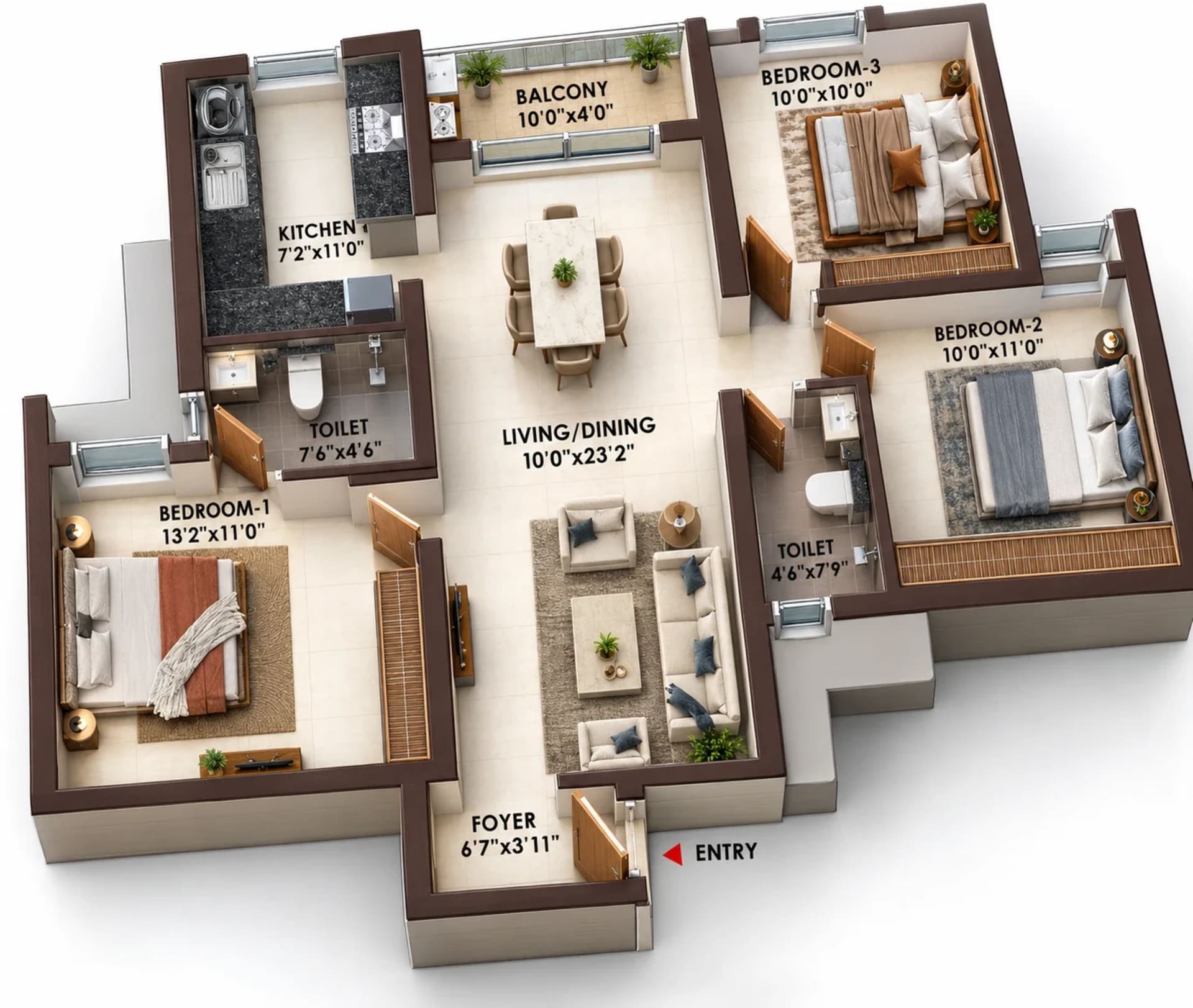 3 BHK Apartment Floor Plan – Casagrand Celest