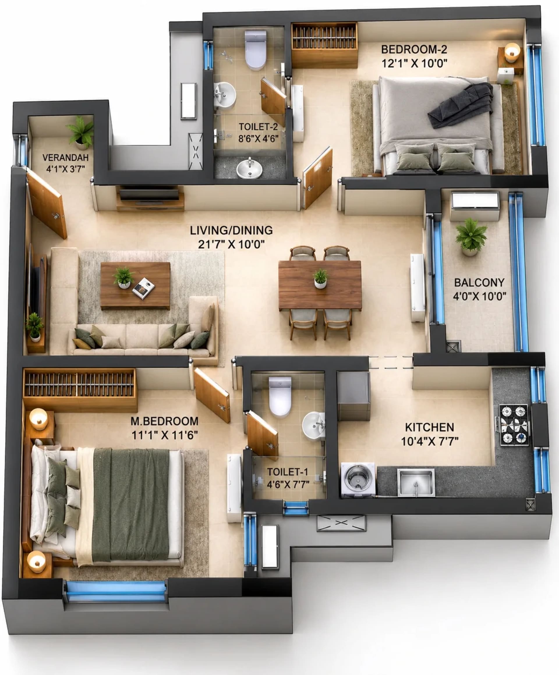 2 BHK Homes floor plan — 1,012 sqft