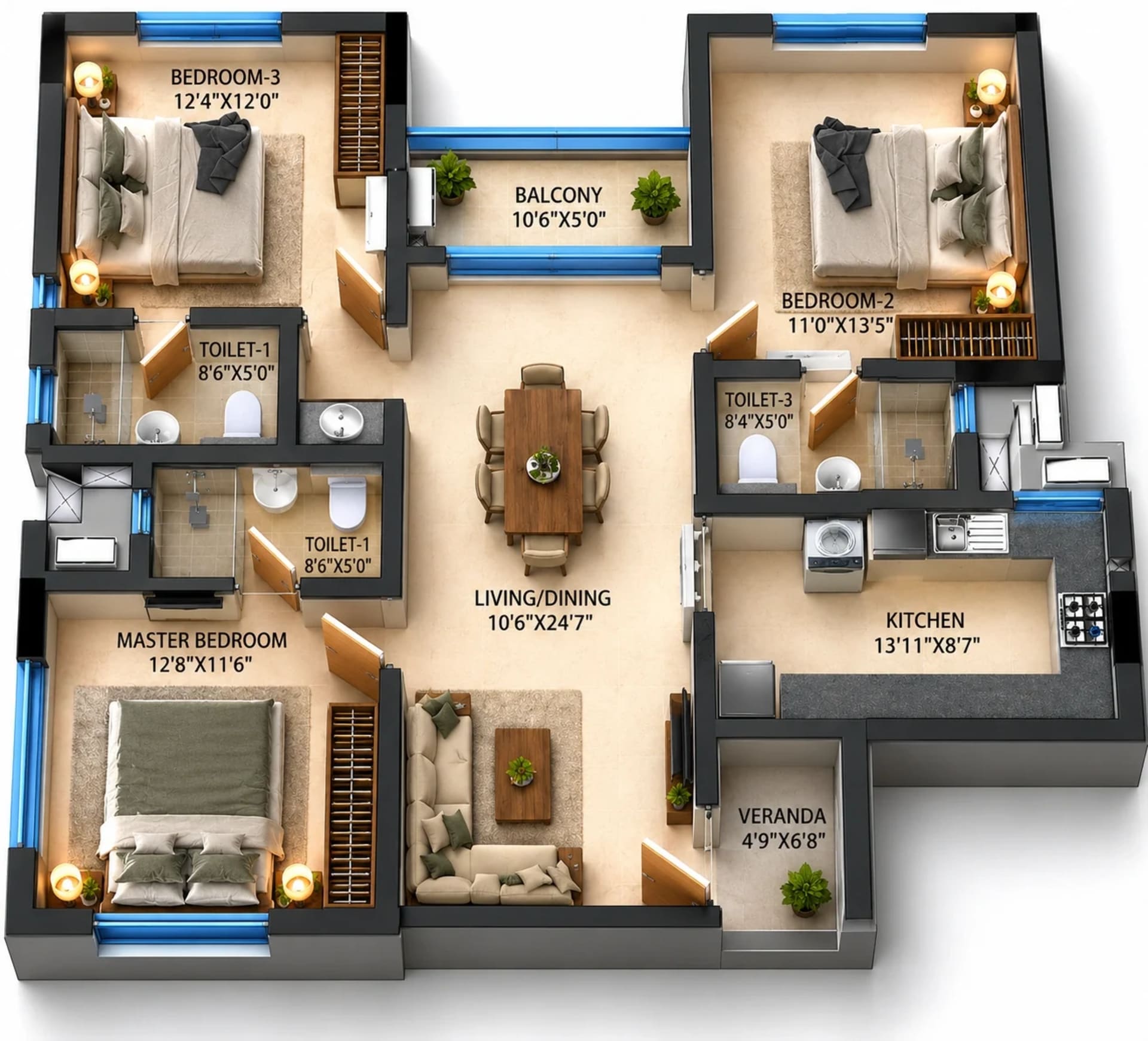 3 BHK Homes Floor Plan – DRA Richburg