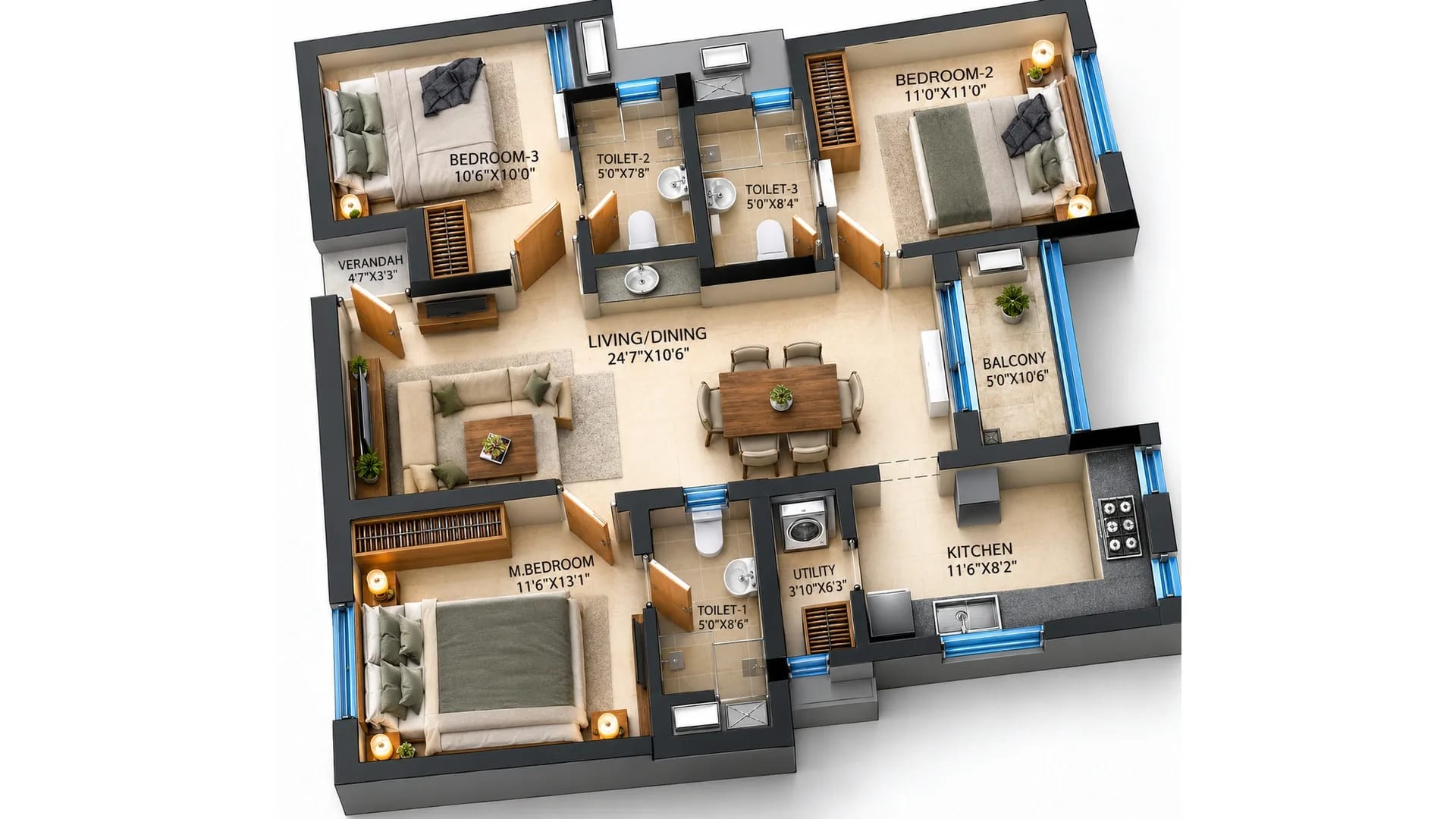 3 BHK Homes Floor Plan – DRA Richburg 