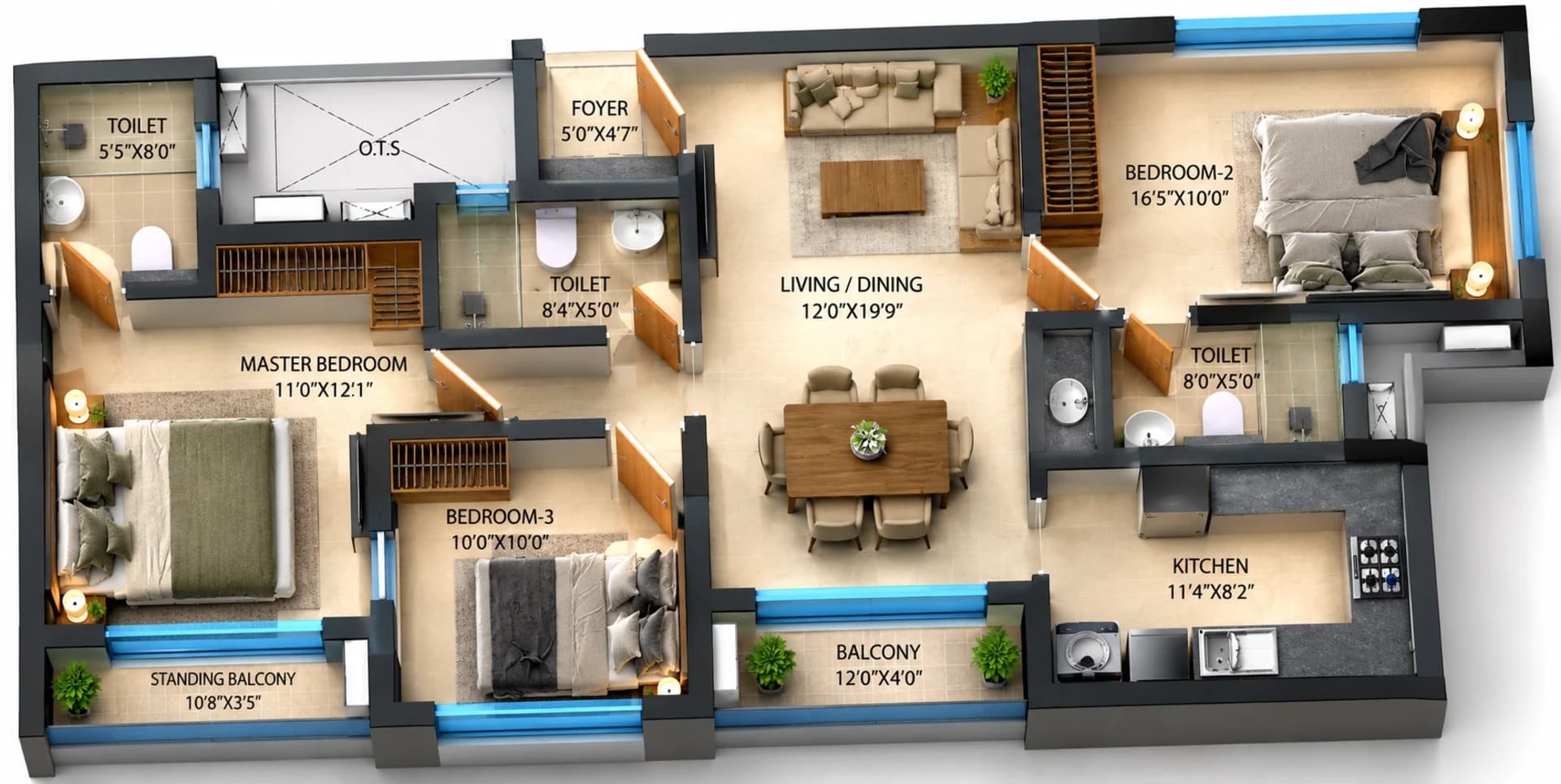 3 BHK Homes Floor Plan – DRA Richburg