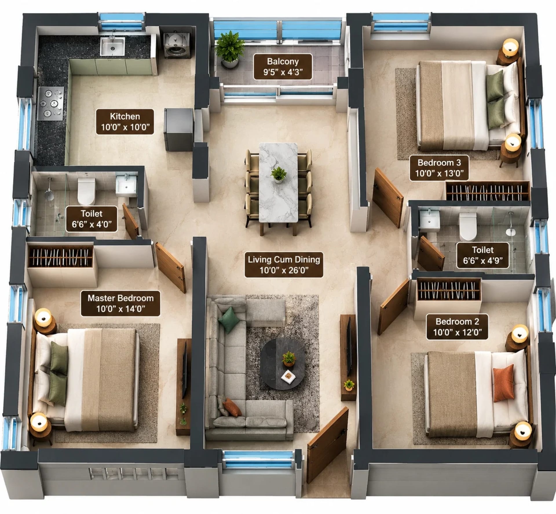 3 BHK Apartment Floor Plan – Aanirudh Annapoorna Kamakshi