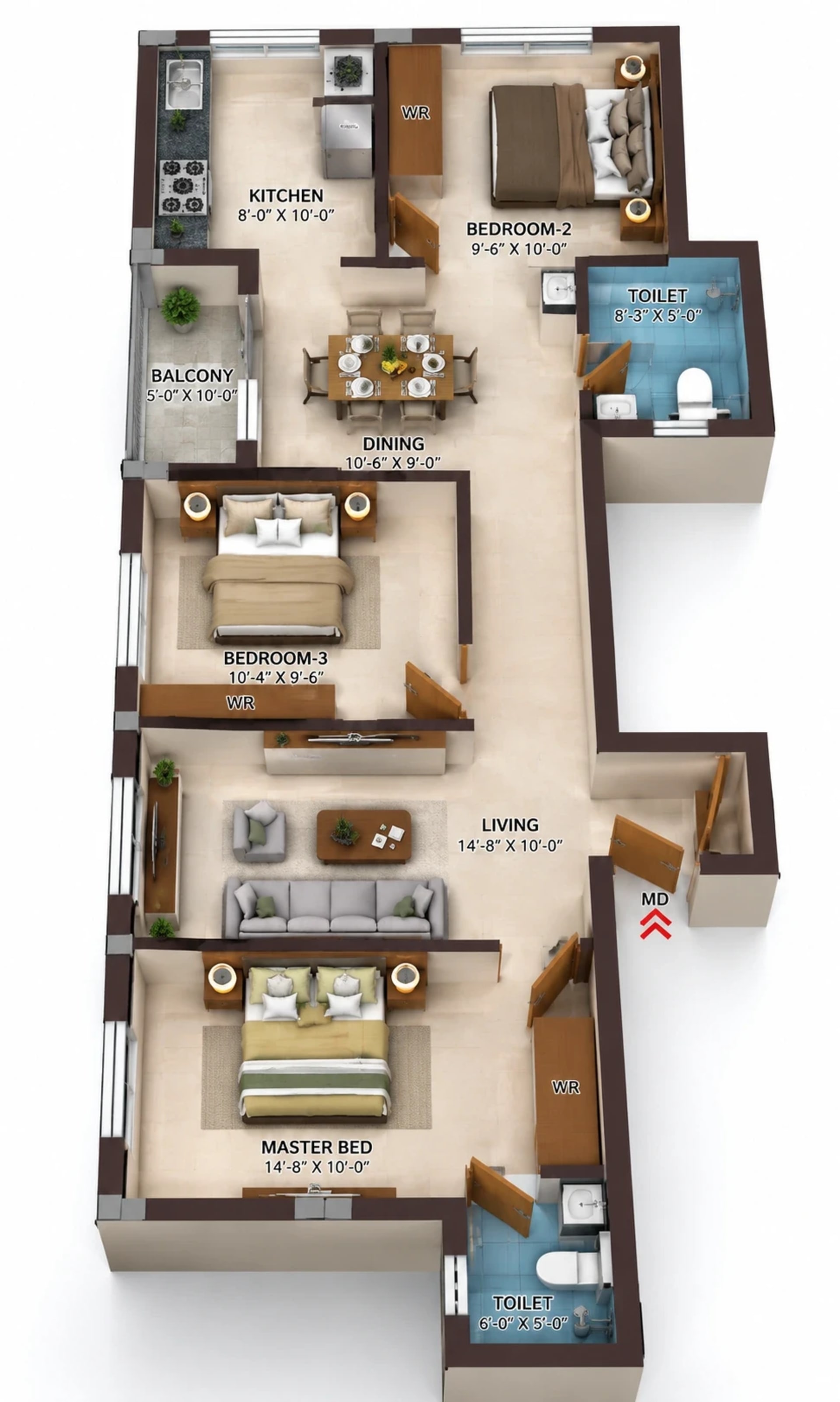3 BHK Apartment Floor Plan – ICIPL Anagha