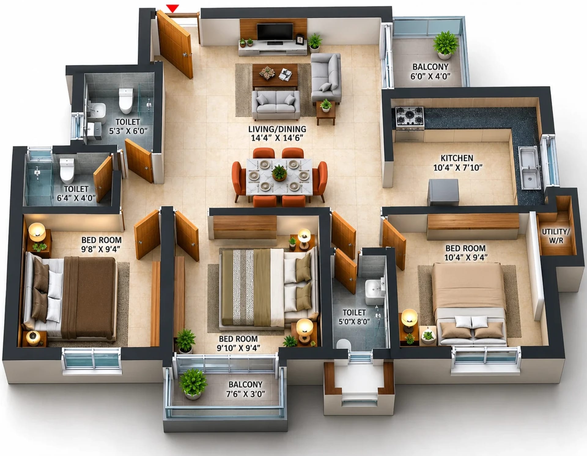 3 BHK Apartment Floor Plan – ICIPL Valencia