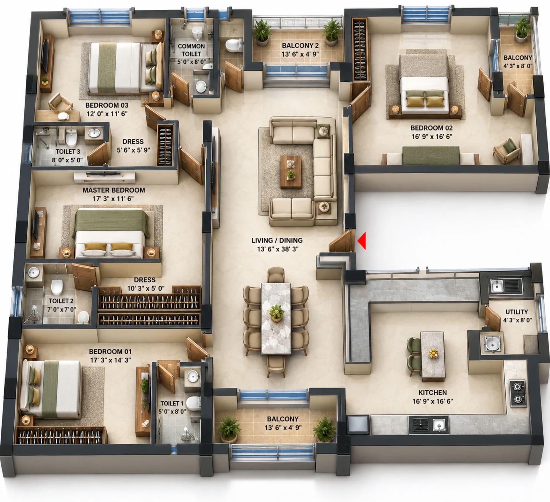 4 BHK Apartment Floor Plan – RAMS Avigna
