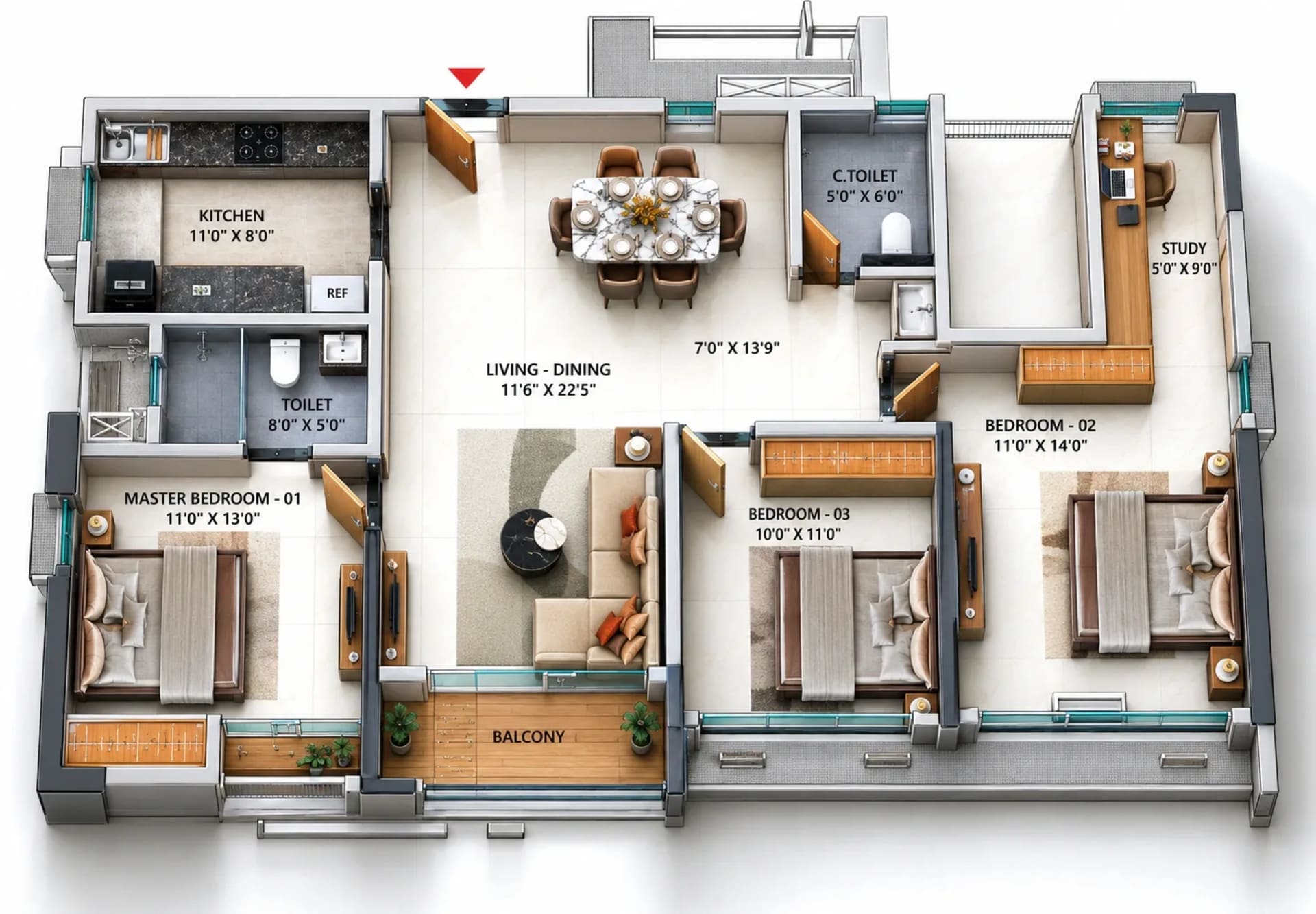 3 BHK Premium Apartment Floor Plan – TVS Emerald Avalon