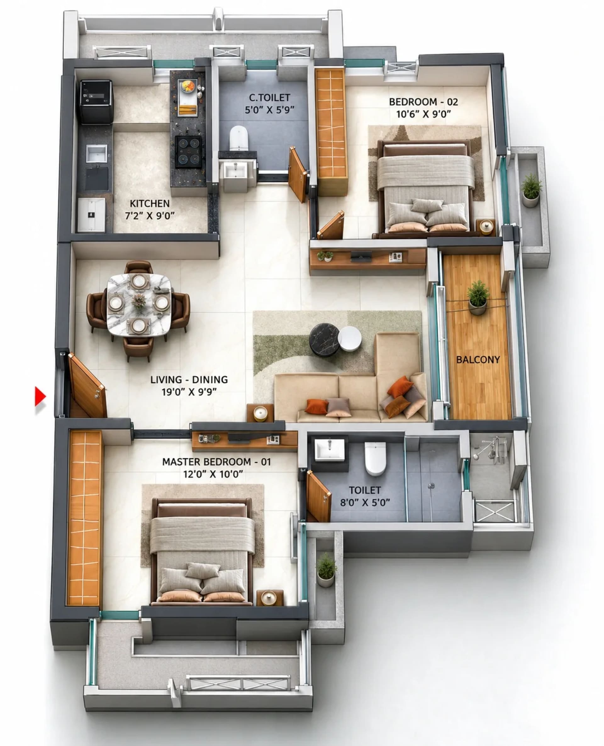 2 BHK Classic Apartment Floor Plan – TVS Emerald Avalon