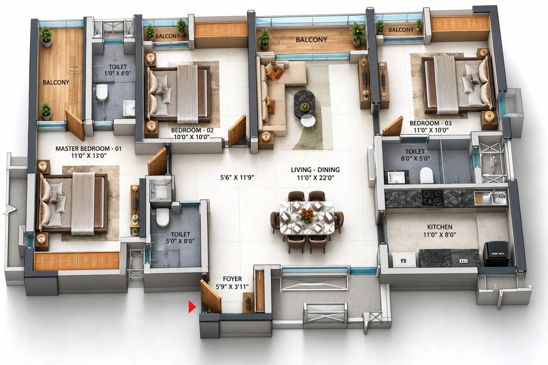3 BHK Apartment Floor Plan – Aanirudh Sri Vignesh