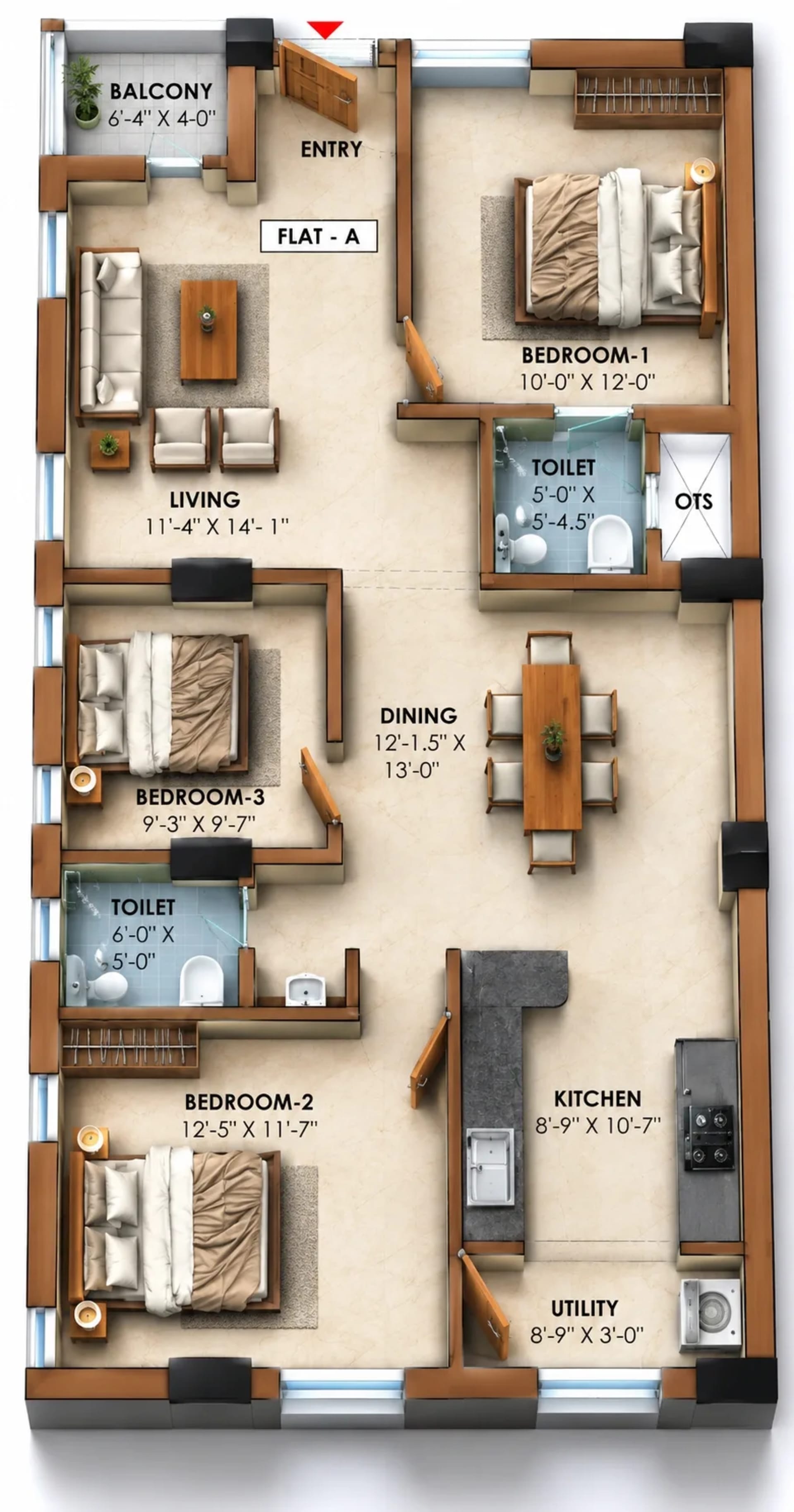 3 BHK Apartment Floor Plan – Aanirudh Narmada