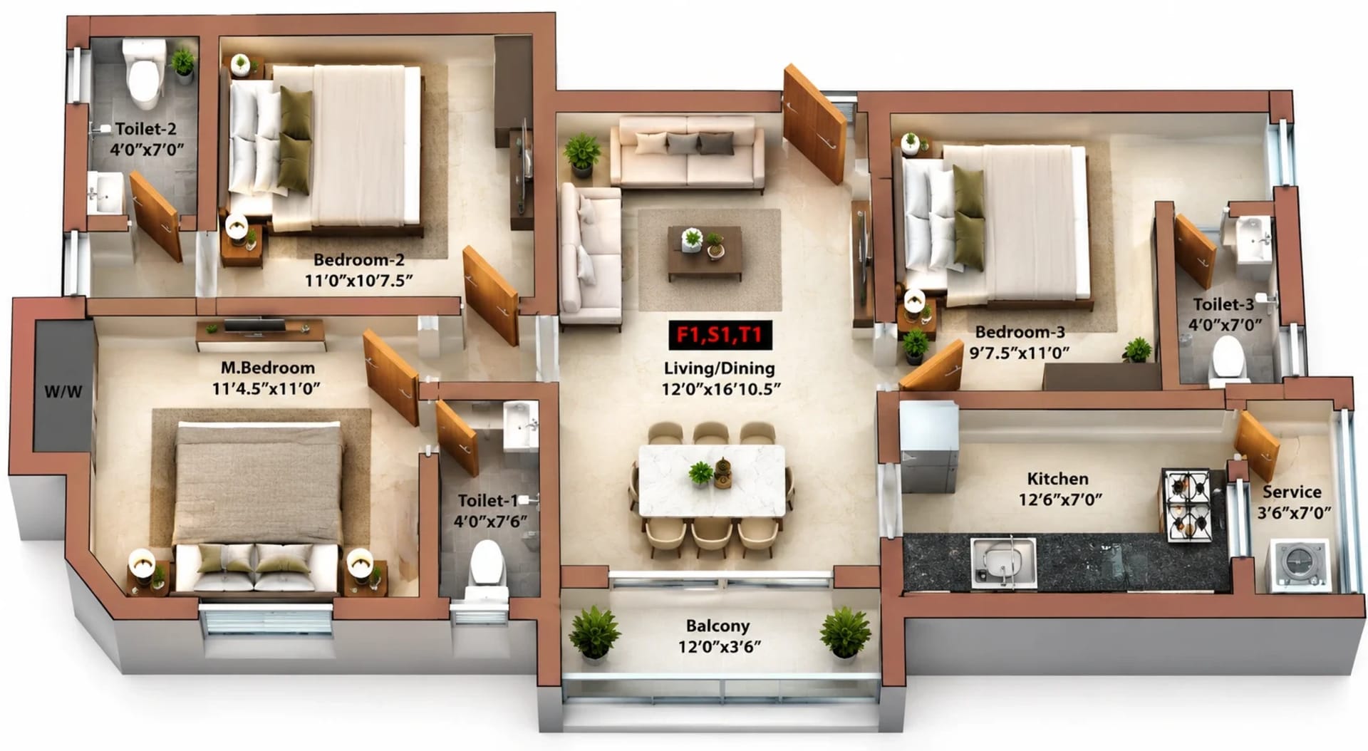 3 BHK Apartment3 Floor Plan – MP Rue Radiale