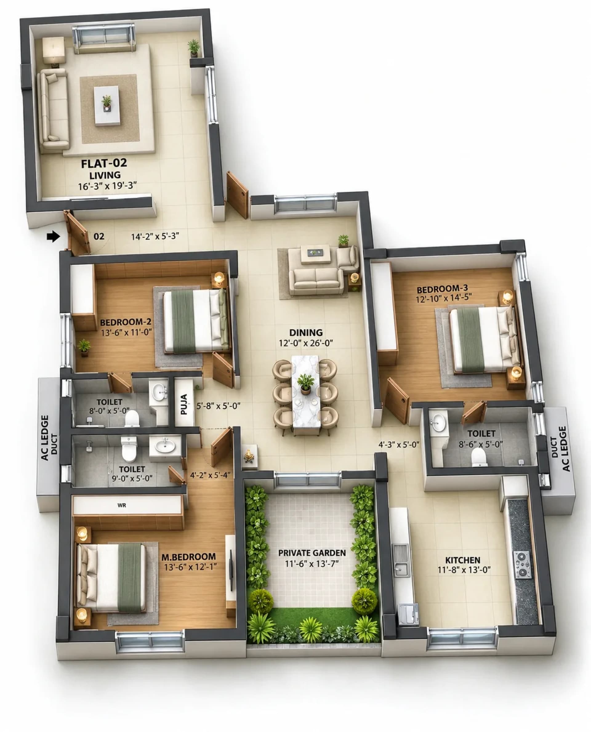 3 BHK Apartment Floor Plan – Iyra The New Town