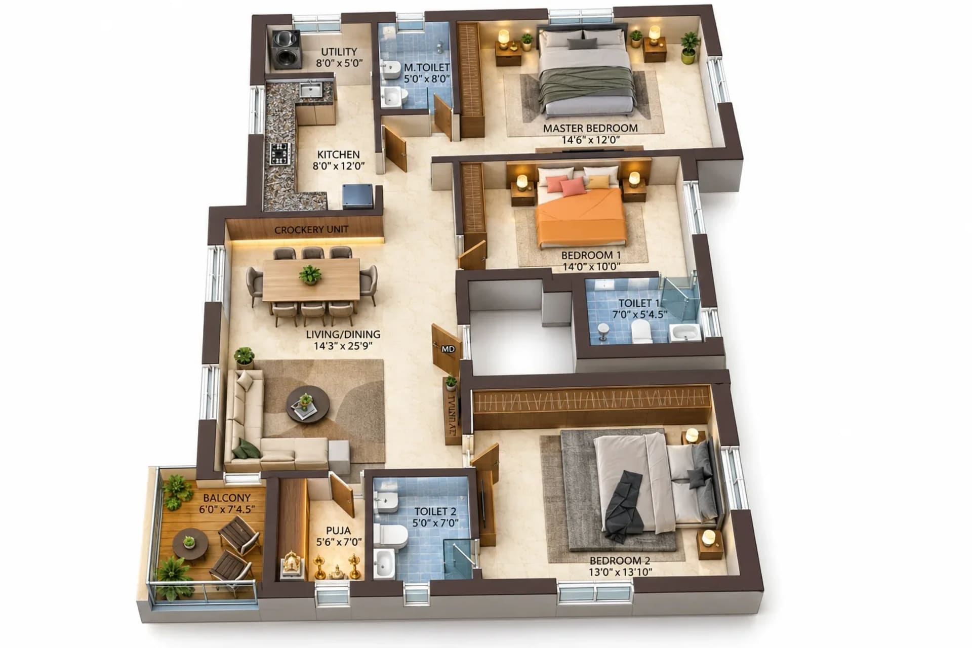 3 BHK Apartment Floor Plan – KCee Vedham