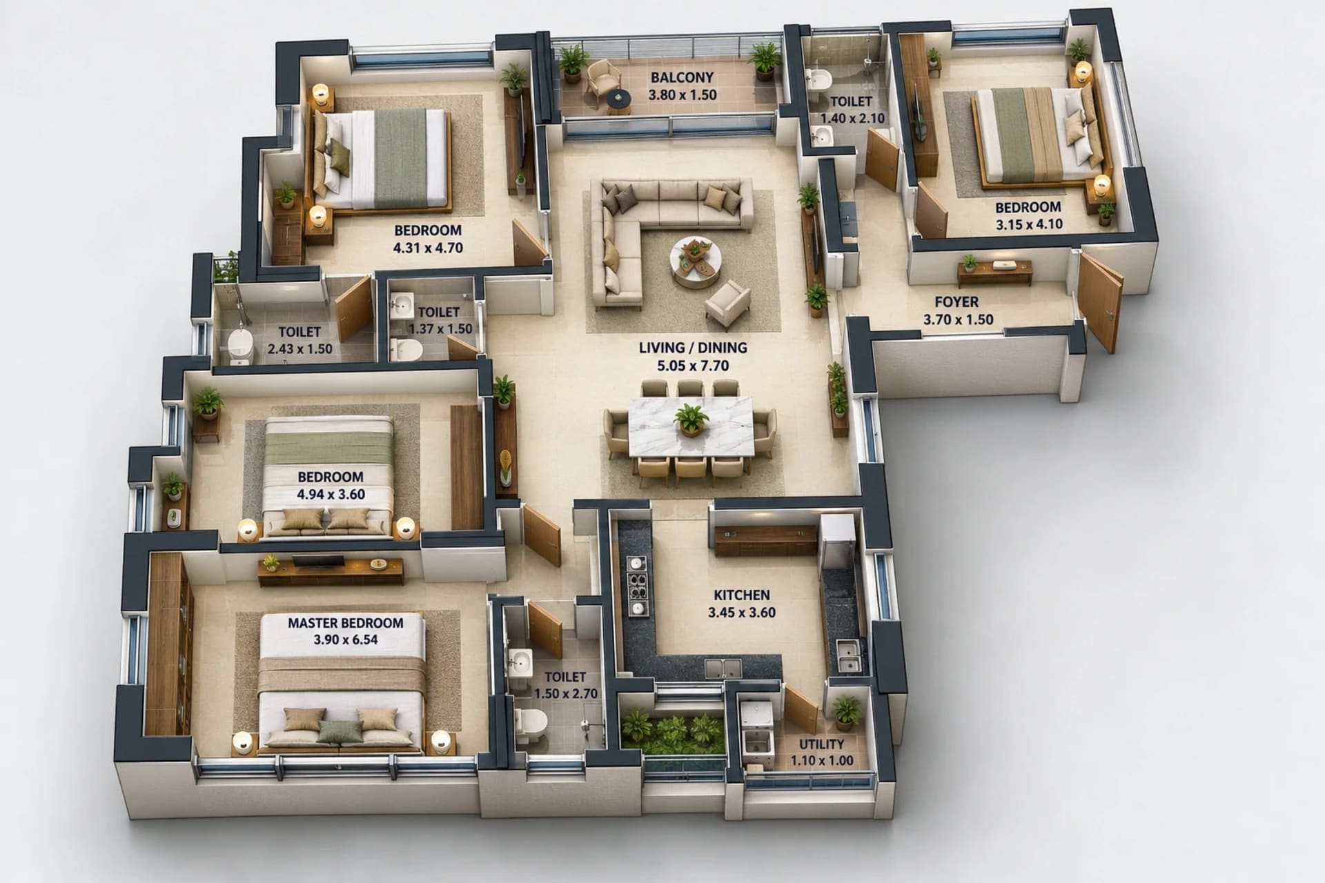 4 BHK Apartment Floor Plan – Voora Agastya Heights