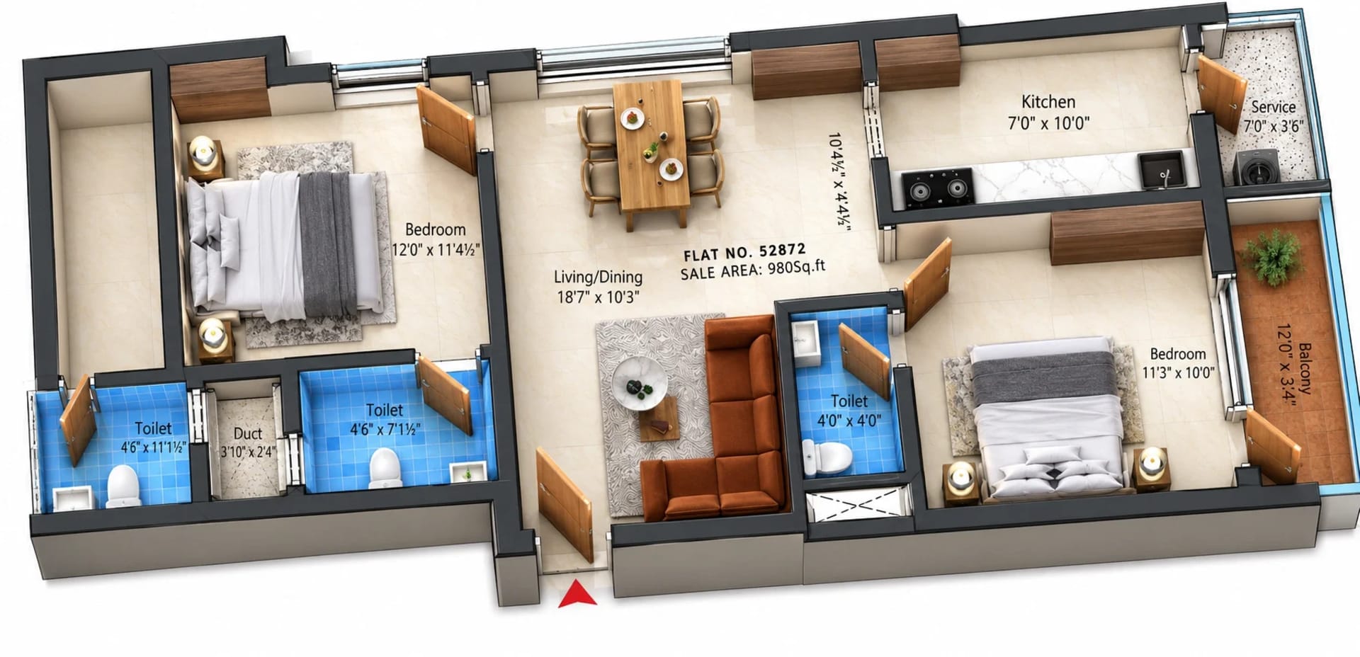2 BHK Apartment Floor Plan – Cinnamon Breeze