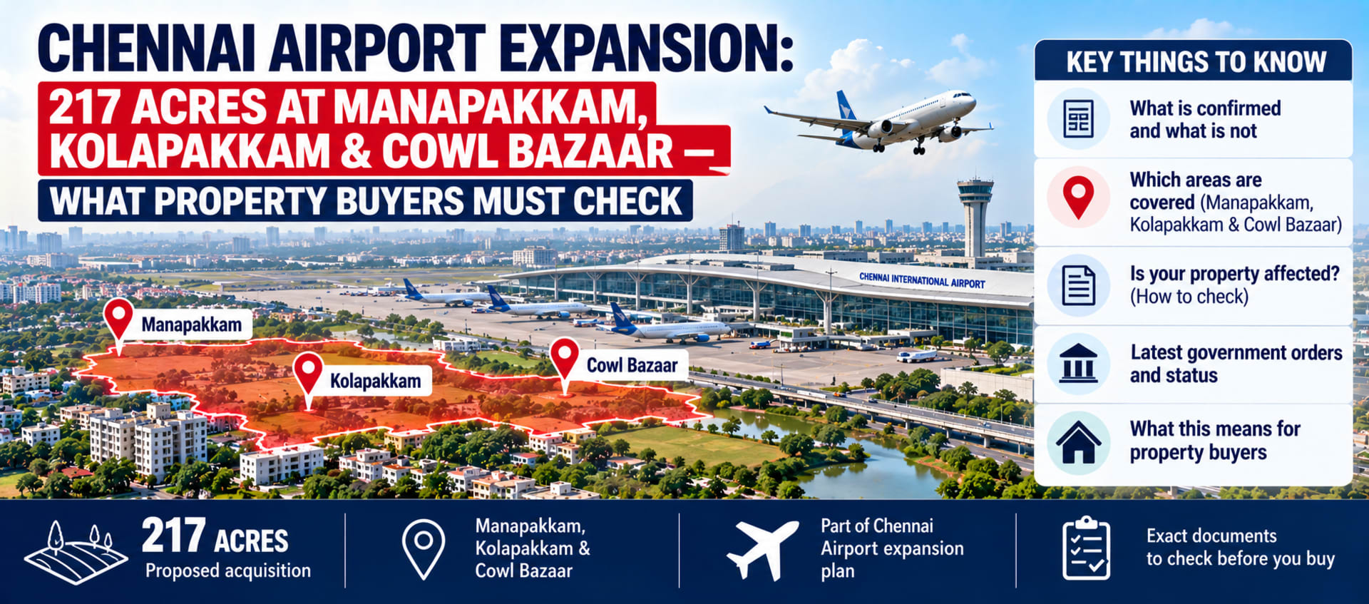Chennai Airport Expansion: 217 Acres at Manapakkam, Kolapakkam & Cowl Bazaar — What Property Buyers Must Check